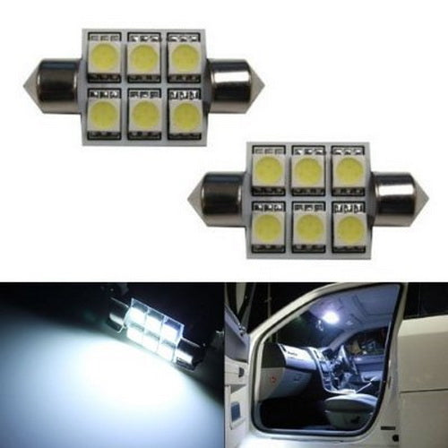 2-Pack White 6 SMD LED Bulbs for Car Interior Dome Lights - 1.50