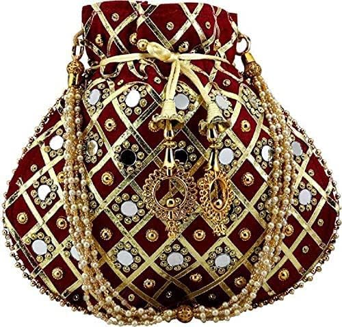 **Elegant Designer Potli Bags for Women - Mirror Embellished & Embroidered Clutch for Weddings, Parties & Special Occasions - Perfect Bridal Accessory & Evening Bag**