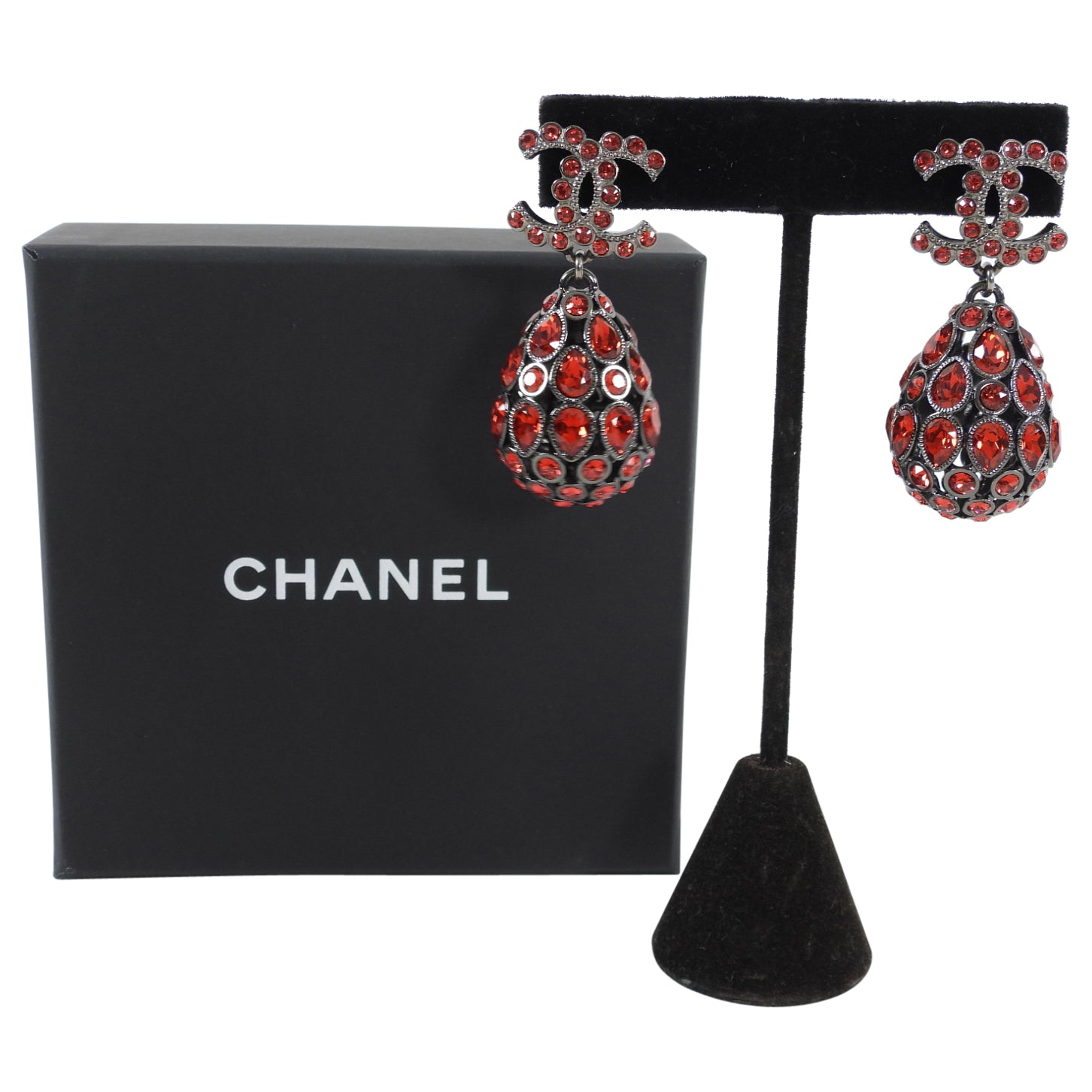 Chanel 20S Red Crystal Tear Drop CC Earrings - Luxury Fashion Jewelry for Women, Perfect for Parties, Weddings & Special Occasions