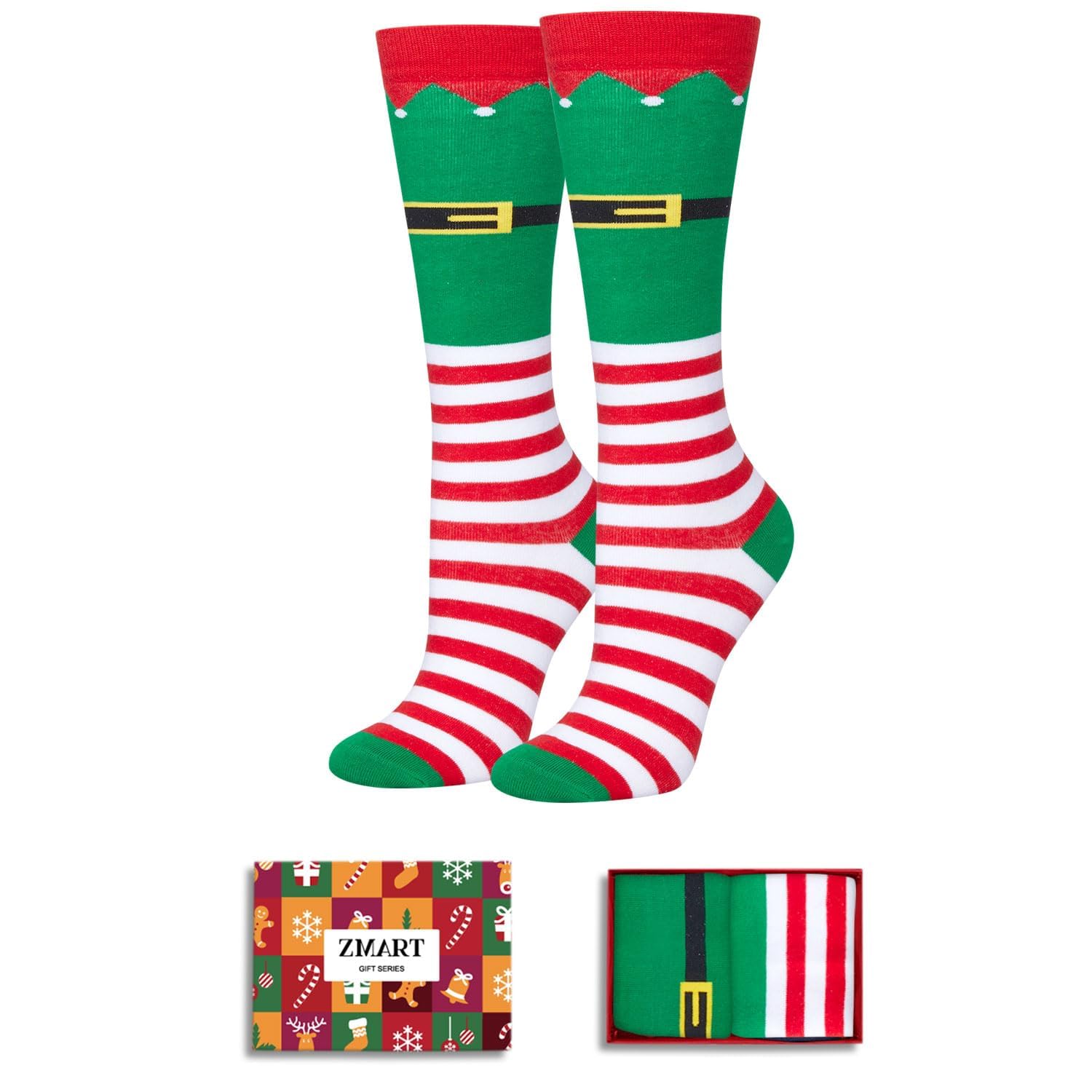 Zmart Christmas Stocking Socks for Boys & Girls - Festive Knee-High Elf Socks for Kids | Holiday Gift, Christmas Party & Family Photo Outfits