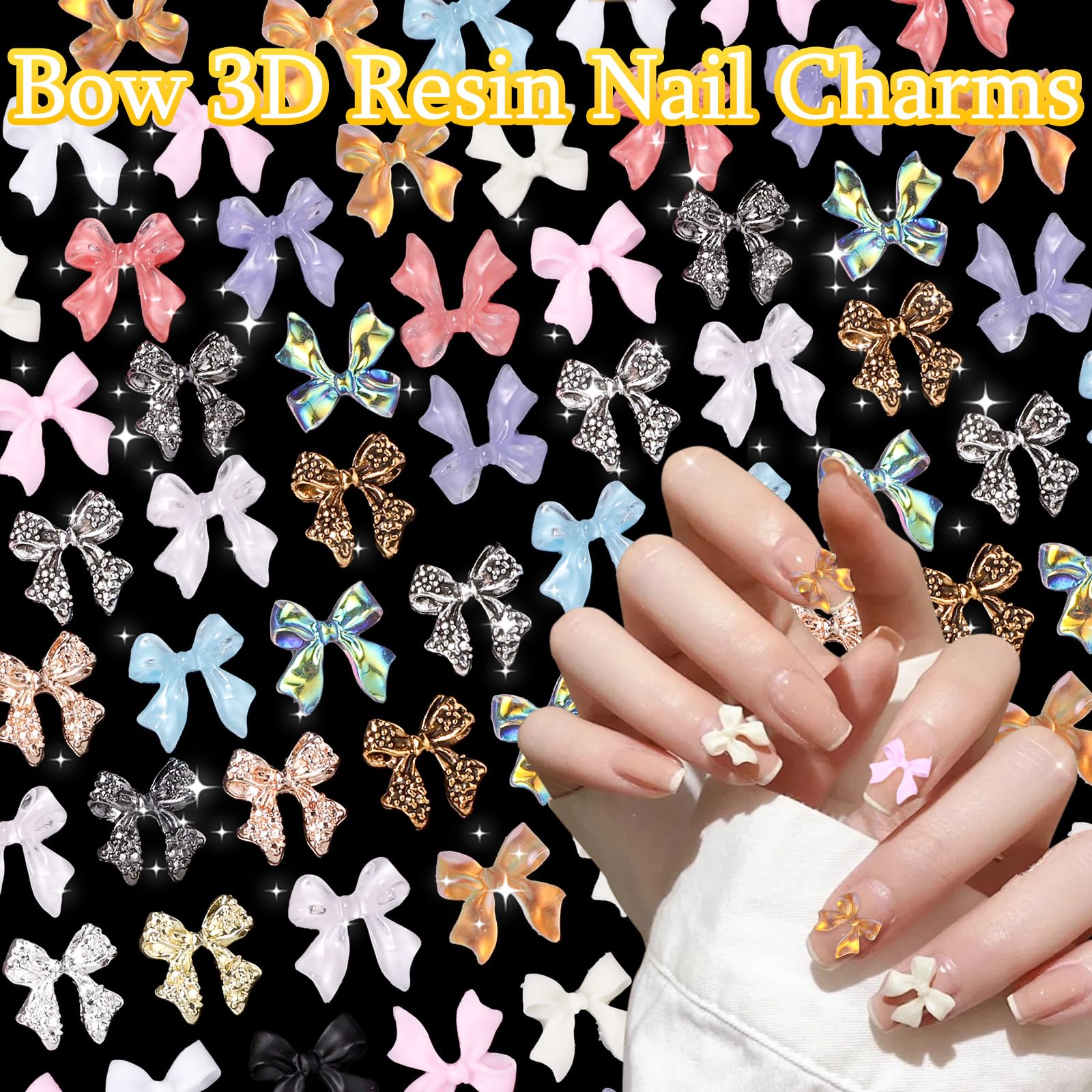 3D Color Bows Nail Charms and Gems - Acrylic Pink, White, Black, Red Nail Art Bows - Metal Nail Charms for DIY Nail Designs - Y2K Nail Art Supplies for Manicure, Party, and Special Occasions