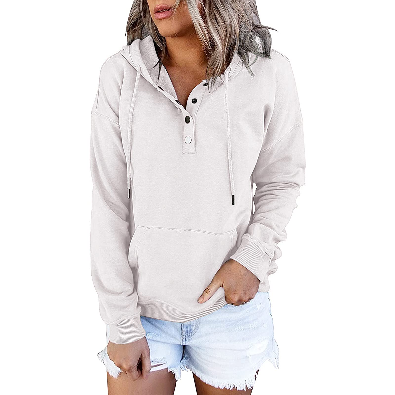 Women's Waffle Knit Tunic Blouse - Tie Knot Henley Tops - Loose Fitting Batwing Shirt - Plain White Casual Shirt (Size S) - Perfect for Work, Date Night & Weekend Outings