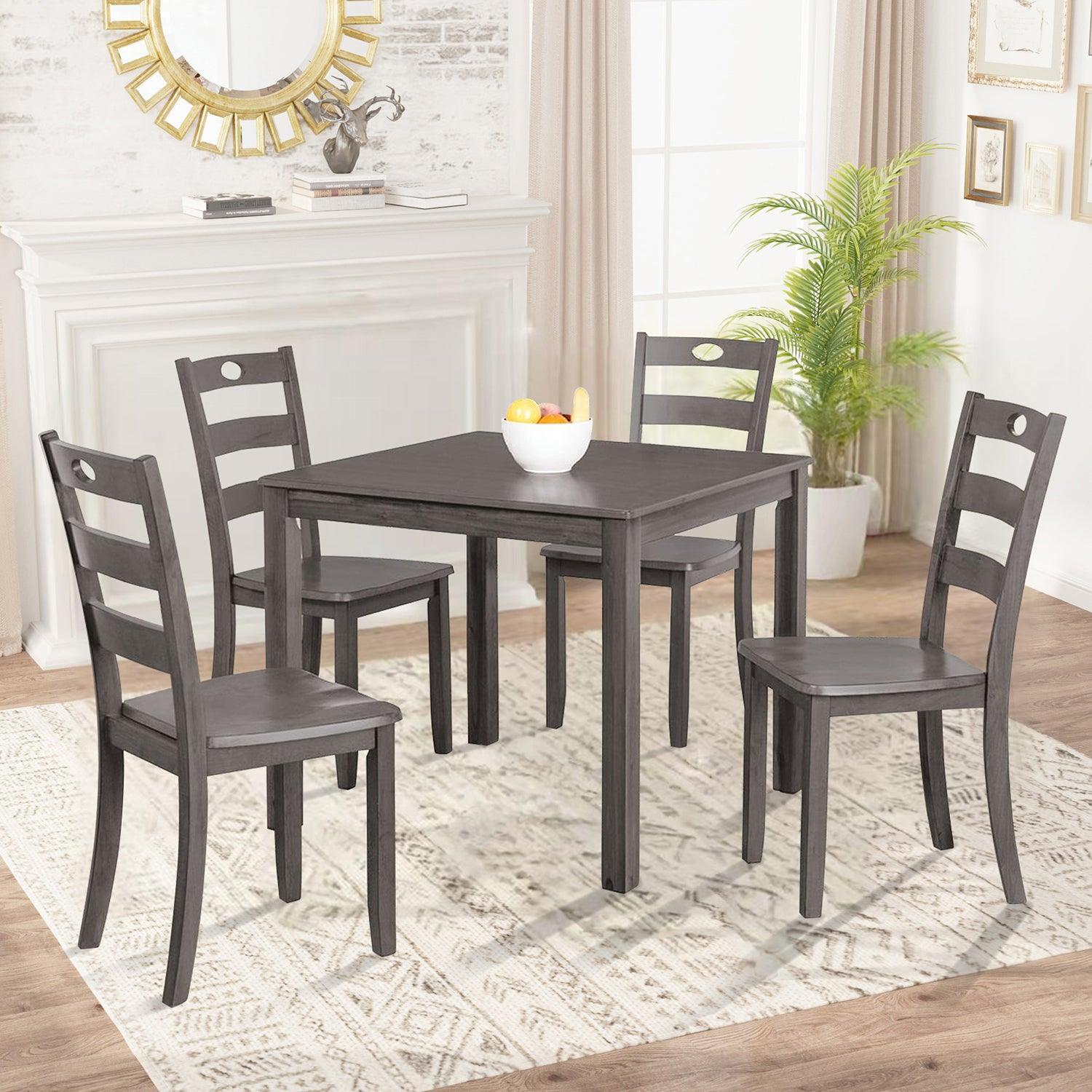 30H Solid Rubberwood 5-Piece Dining Table Set with Slat Back Chairs - Modern Kitchen & Dining Room Furniture for Family Gatherings