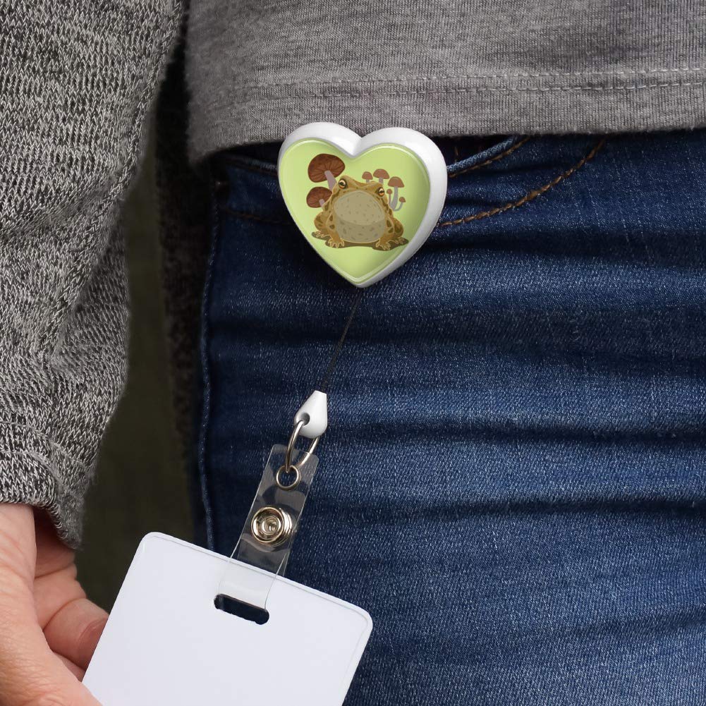 Cute Frog Sitting on Mushroom Heart Lanyard - Retractable Reel Badge Holder for ID Cards, Keys & Work Access (Perfect for Teachers, Nurses, Office Workers & Event Staff)