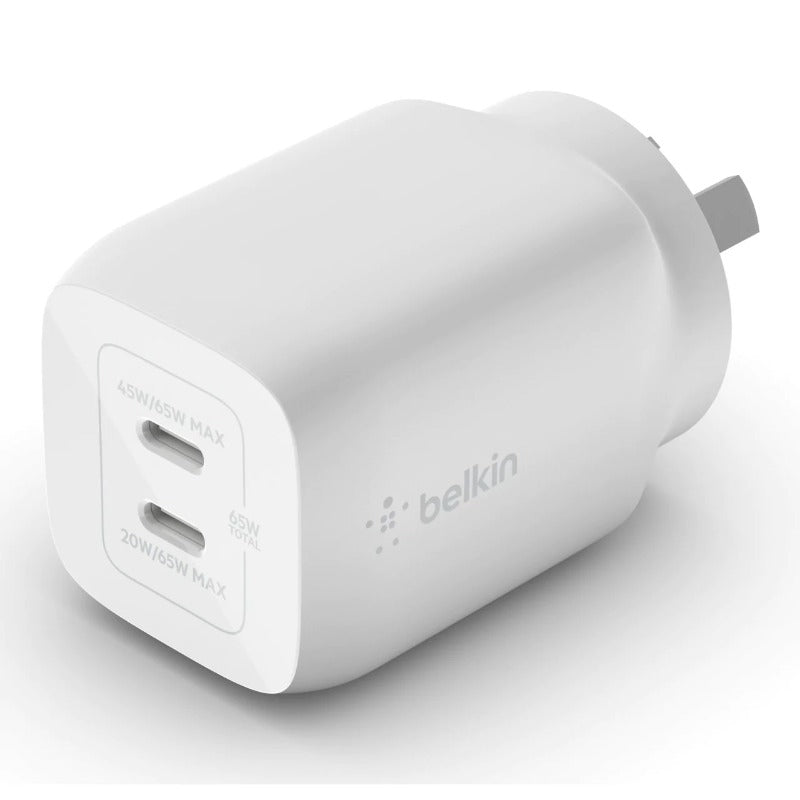 Belkin BOOST↑CHARGE PRO 65W USB-C Wall Charger - Fast Charging Adapter for MacBook Pro/Air, iPhone 15/14/13, iPad, Samsung Galaxy - Compact 65W Power Delivery for Home, Office & Travel (White)