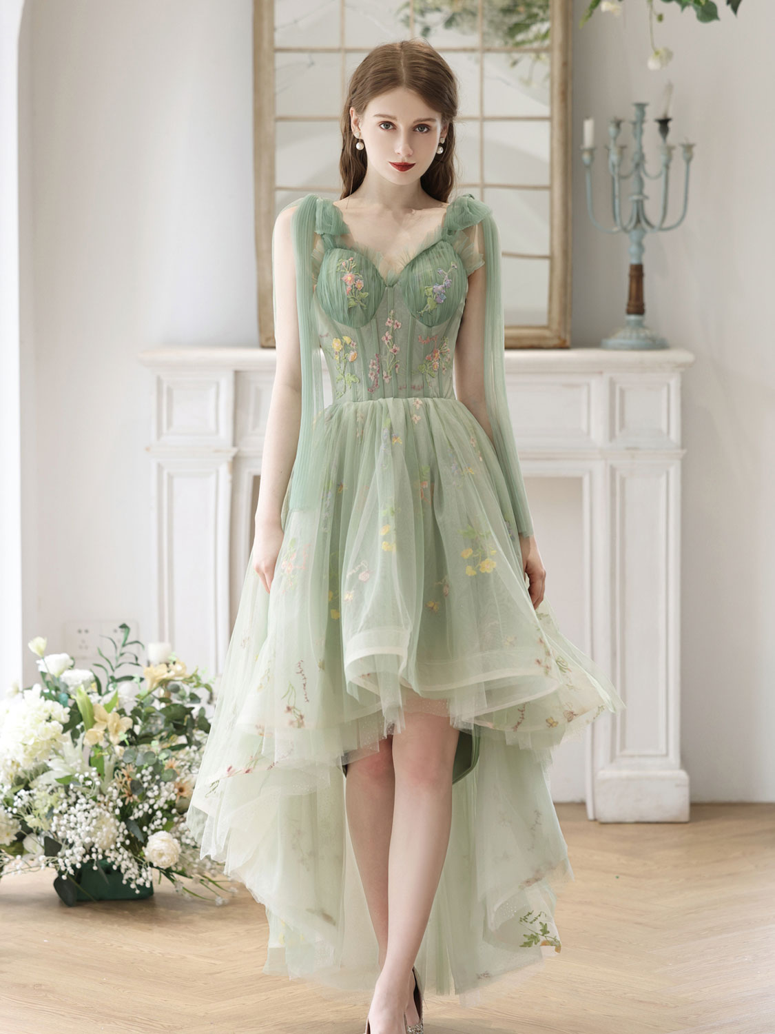 Elegant Green Lace A-Line High-Low Prom Dress | Homecoming Party Gown | Perfect for Formal Dances, Graduation & Special Occasions