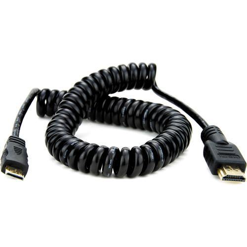 Atomos Full to Mini HDMI Coiled Cable (19.7-25.6 Inch) - High-Speed 4K HDMI Cord for Cameras, Monitors & DSLR Video Recording