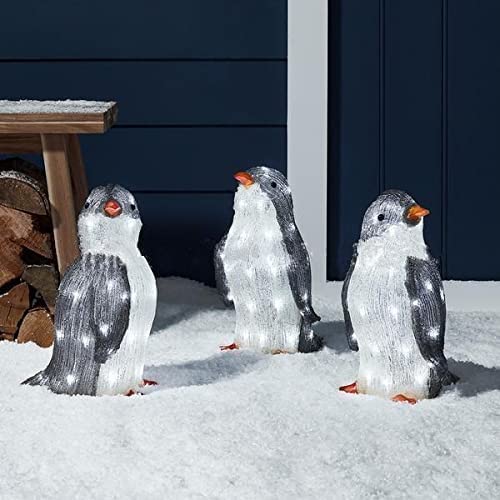 3D Penguin Solar Lights Outdoor Garden Decor - Waterproof LED Landscape Lighting for Lawn, Patio, Yard Pathway - 3 Pack Solar Powered Decorative Lights for Holiday Party & Nighttime Illumination