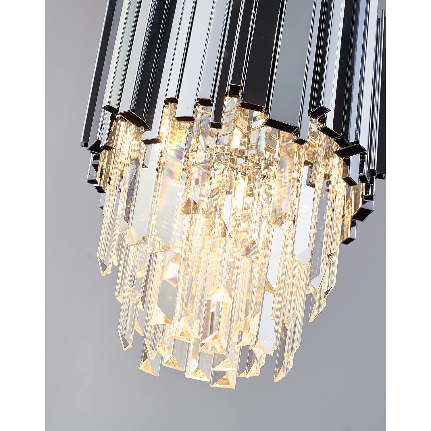 Chrome Steel Pendant Light with Hanging Crystals for Dining Room