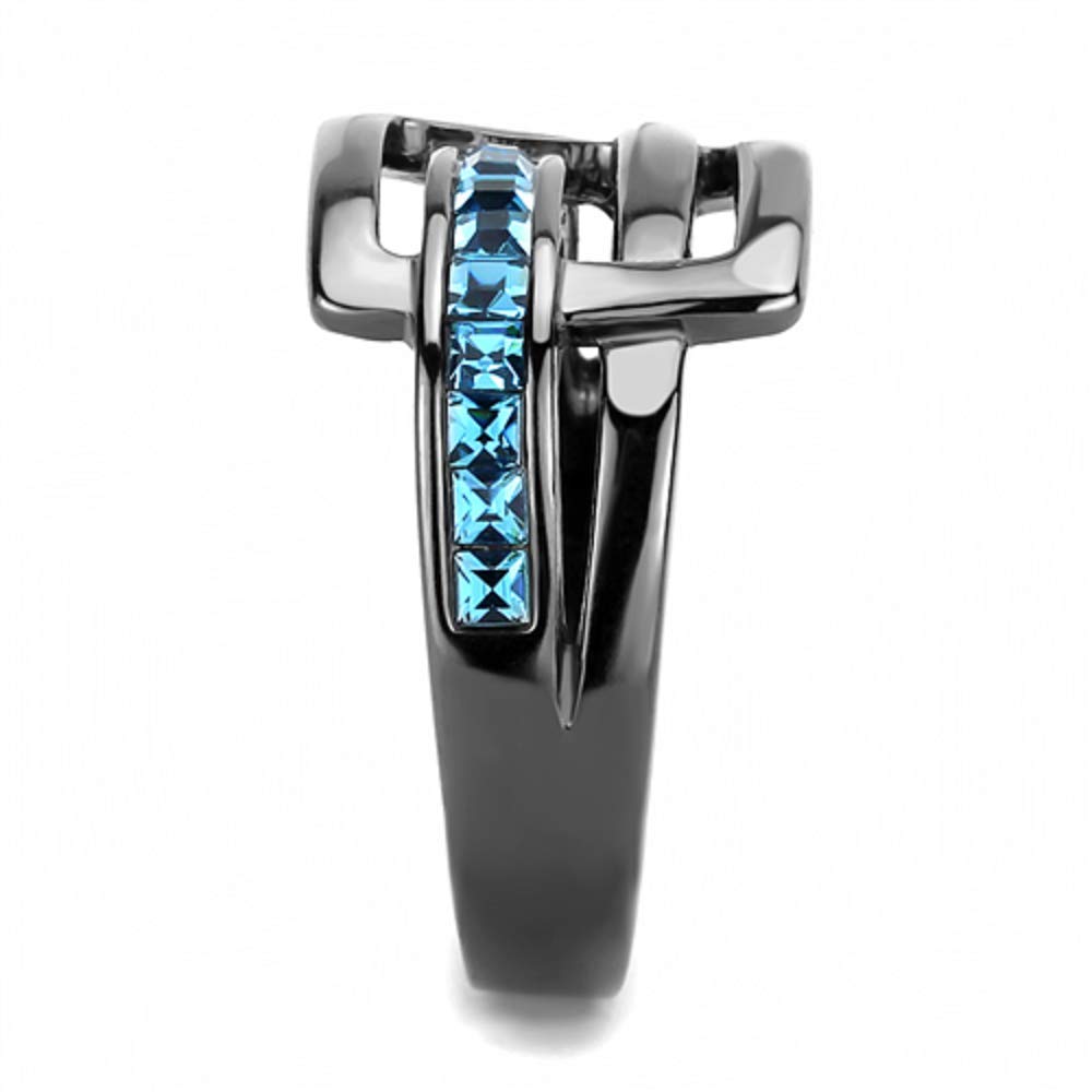 WildKlass Stainless Steel Crystal Ring for Women - Sea Blue for Party & Wedding