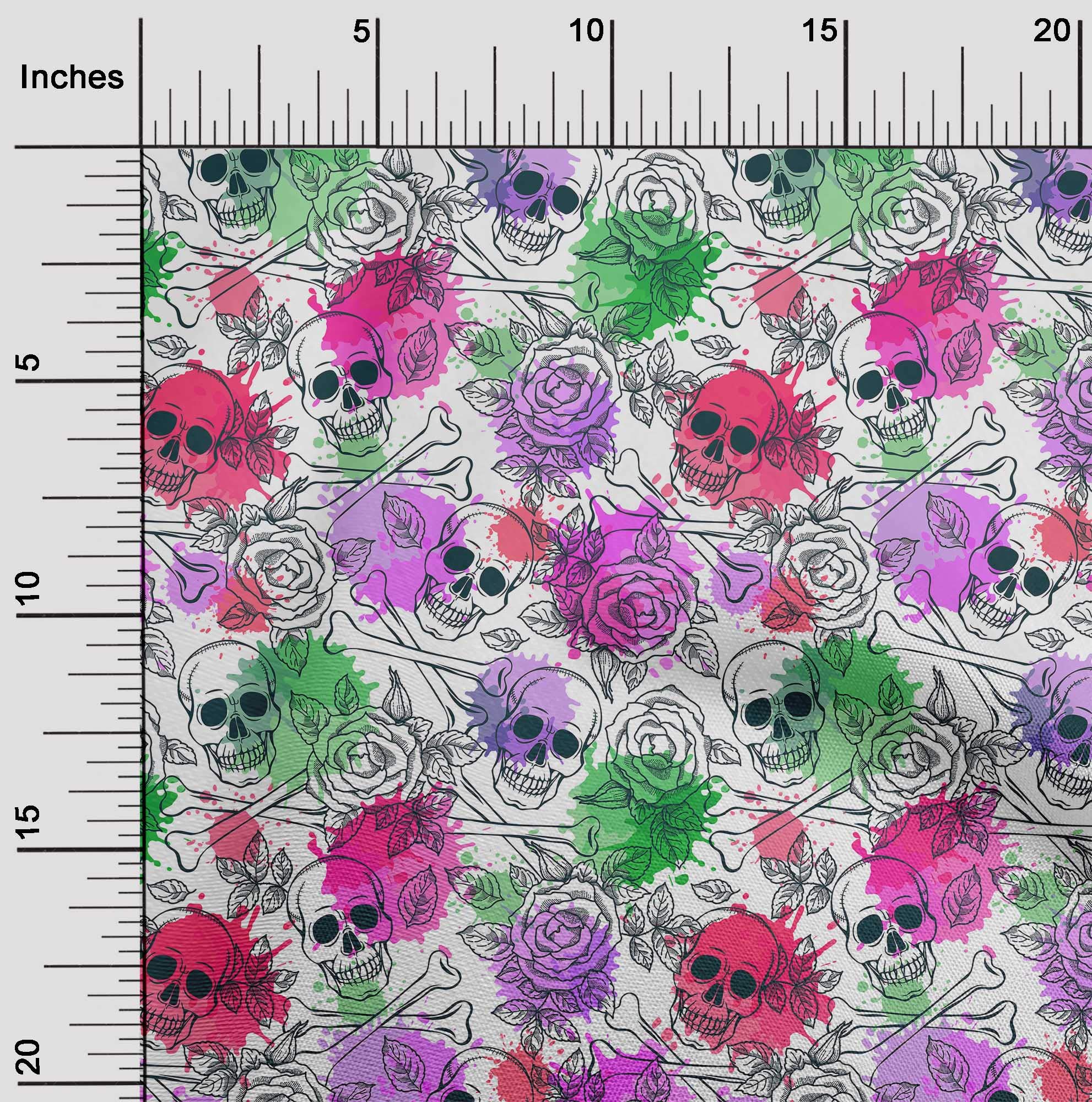oneOone Cotton Cambric Pink Floral & Skull Print Fabric by The Yard - 56 Inch Wide Dress Material for DIY Clothing, Quilting, and Home Decor Projects