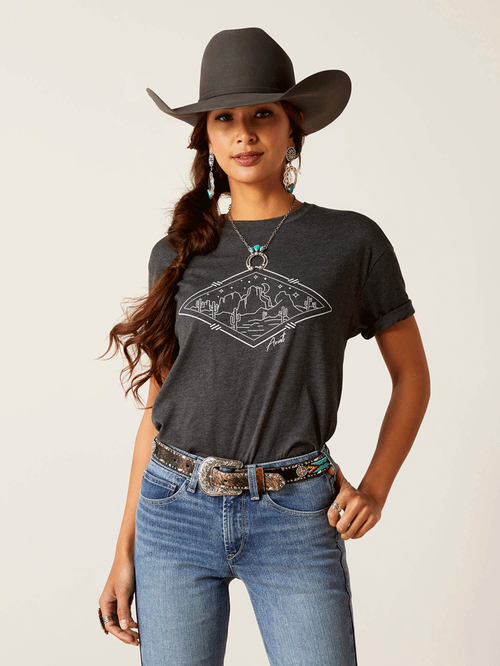 Ariat Women's Desert Diamond T-Shirt - Charcoal Heather | Soft & Comfortable Cotton Tee for Casual Wear, Outdoor Activities & Western Fashion