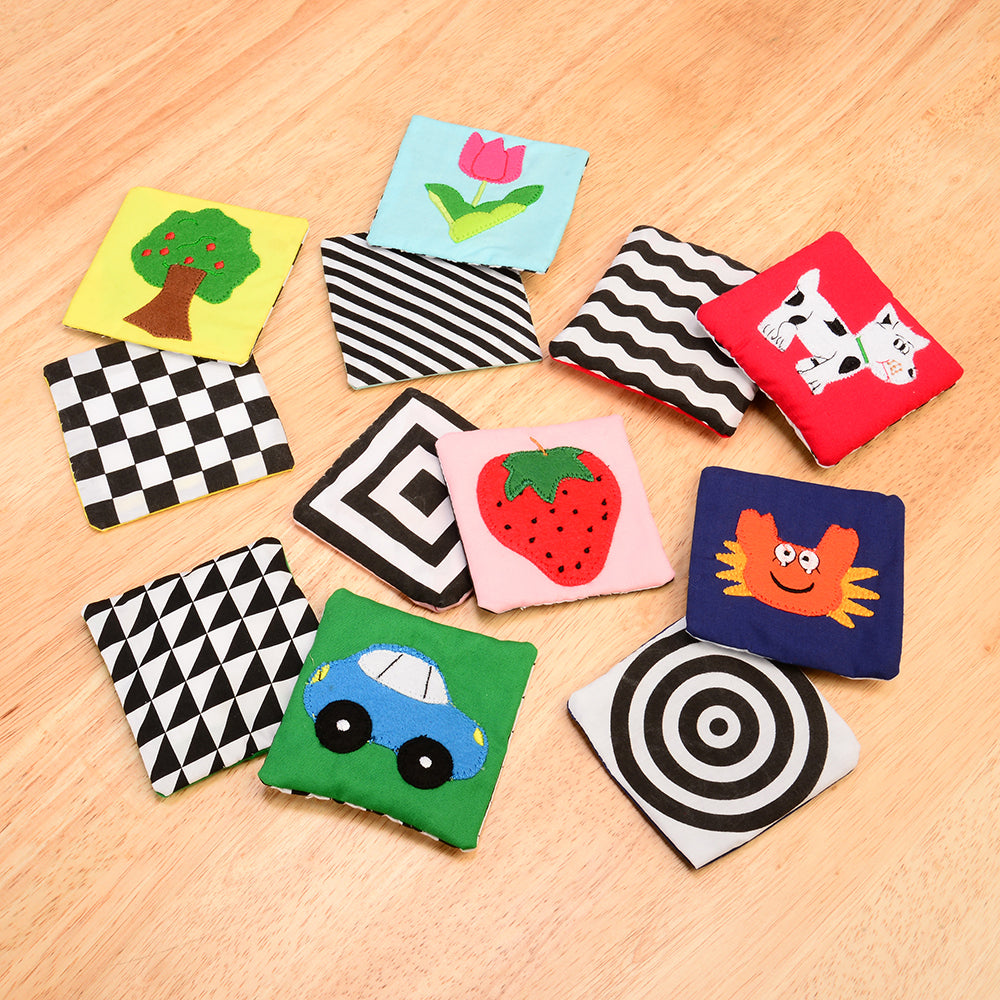 High Contrast Sensory Learning Bundle for Babies & Toddlers - Busy Box, Photo Album & Tactile Matching Patches | Early Childhood Development Toys for Autism & Special Needs