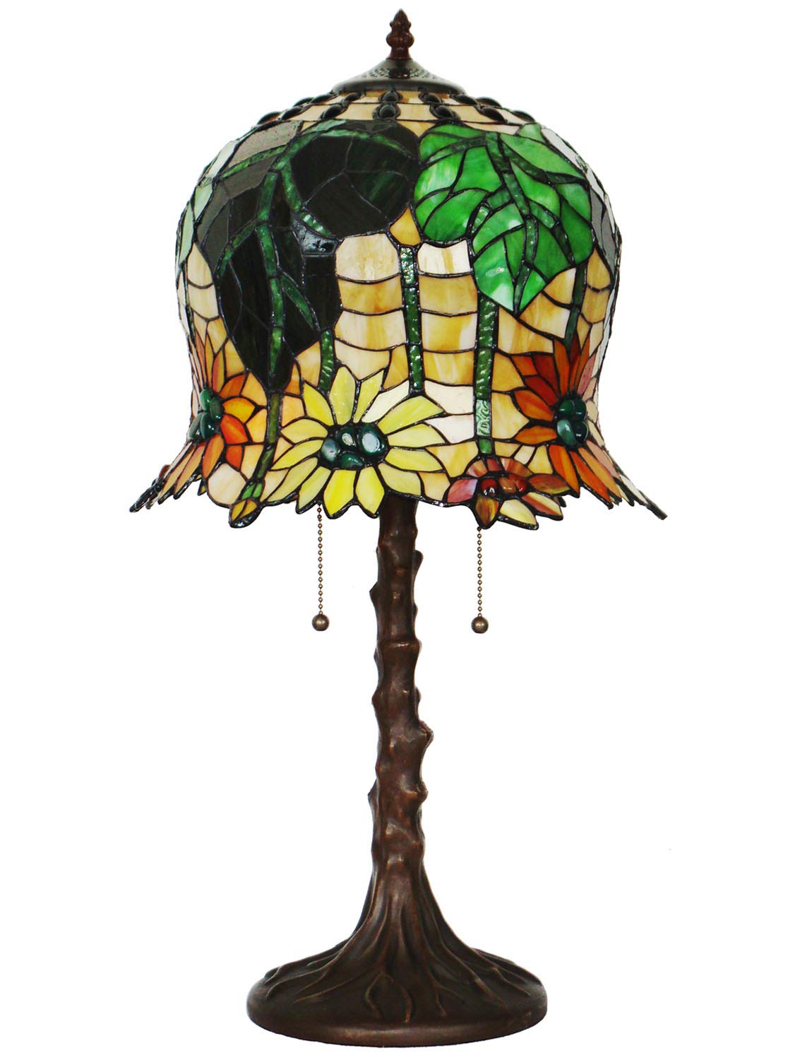 Tiffany Style Sunflower Stained Glass Table Lamp - 14 Inch Wide 2-Light Zinc Alloy Antique Base Handmade Decor for Dining Room, Living Room, Bedroom & Study | Perfect for Bedside, Dresser & Home Office Lighting