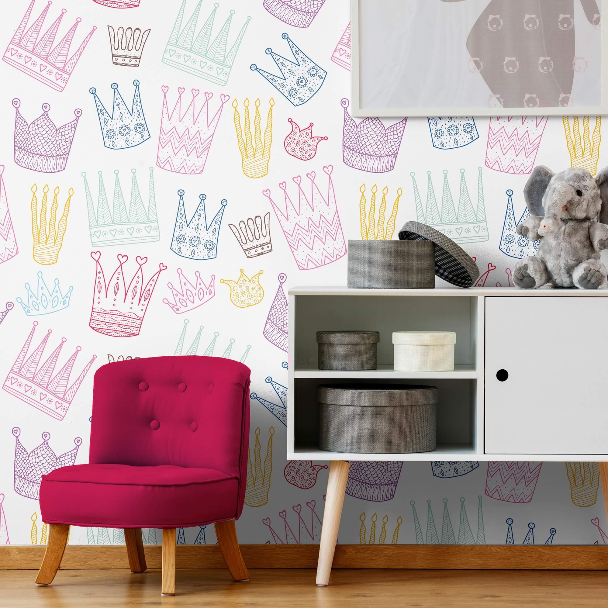 Royal Peel and Stick Removable Wallpaper for Kids - White Floral Design 0464 - Perfect for Nursery, Bedroom, and Playroom Decor