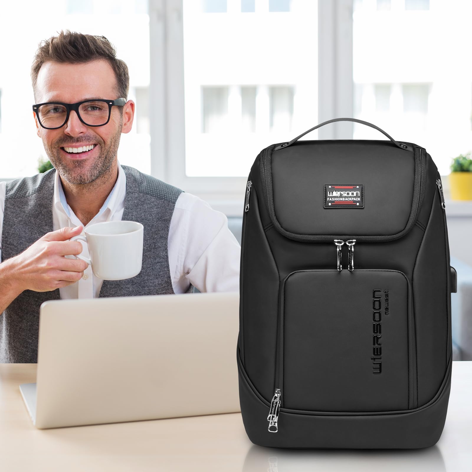 Men's Tech Backpack - Waterproof 17.3 Inch Laptop Backpack with USB Charging Port, Travel & Business Smart Backpack for Men & Women - Perfect for Office Commute, College, Air Travel & Daily Use