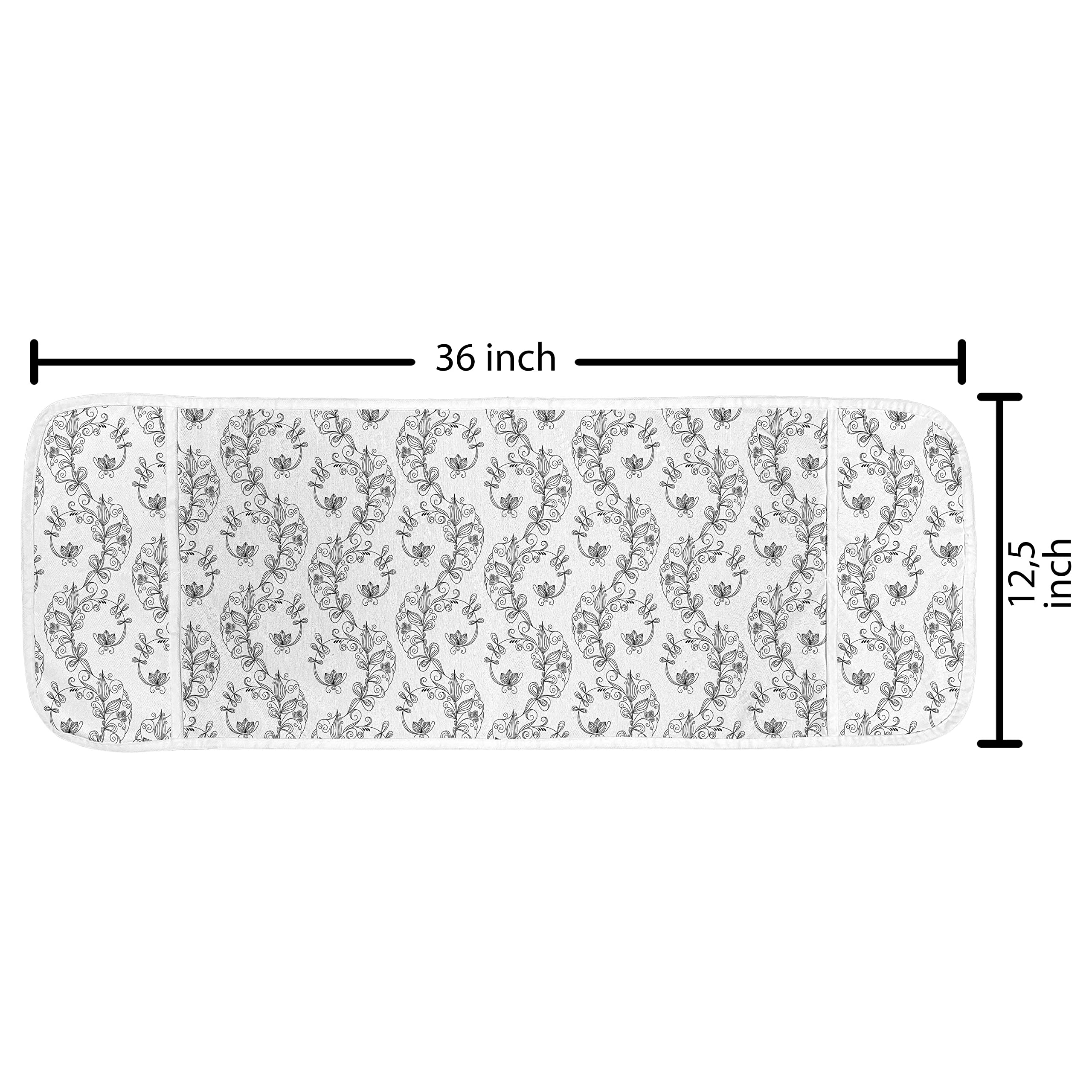 Ambesonne Black and White Microwave Cover - Water Resistant Kitchen Organizer with Pockets, Scroll & Swirls Floral Pattern (36