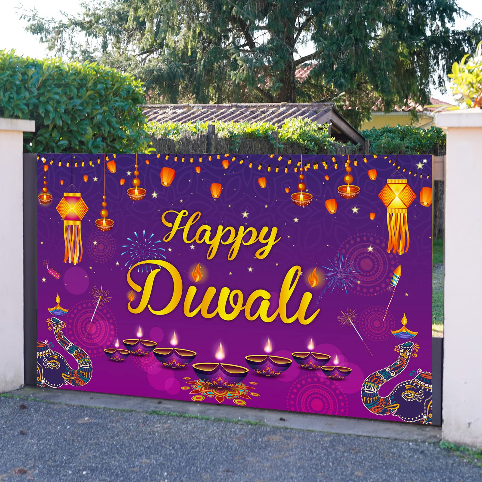 Happy Diwali Backdrop Banner 72x43 Inch - Indian Festival Party Decorations, Photography Background for Wall Porch Door - Diwali Light Celebration Supplies for Home Decor & Social Media Photos