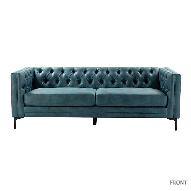 84'' Vegan Leather Tufted Sofa - Modern Faux Leather Couch for Living Room, Office & Lounge - Comfortable Mid-Century Style Sectional with Button Tufting