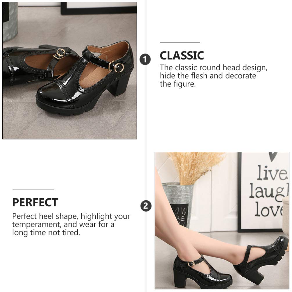 Holibanna Women's Mary Jane Shoes - Classic Platform Mid Heel Oxfords with Buckle | Comfortable Round Toe Dress Shoes for Work, Office & Formal Occasions