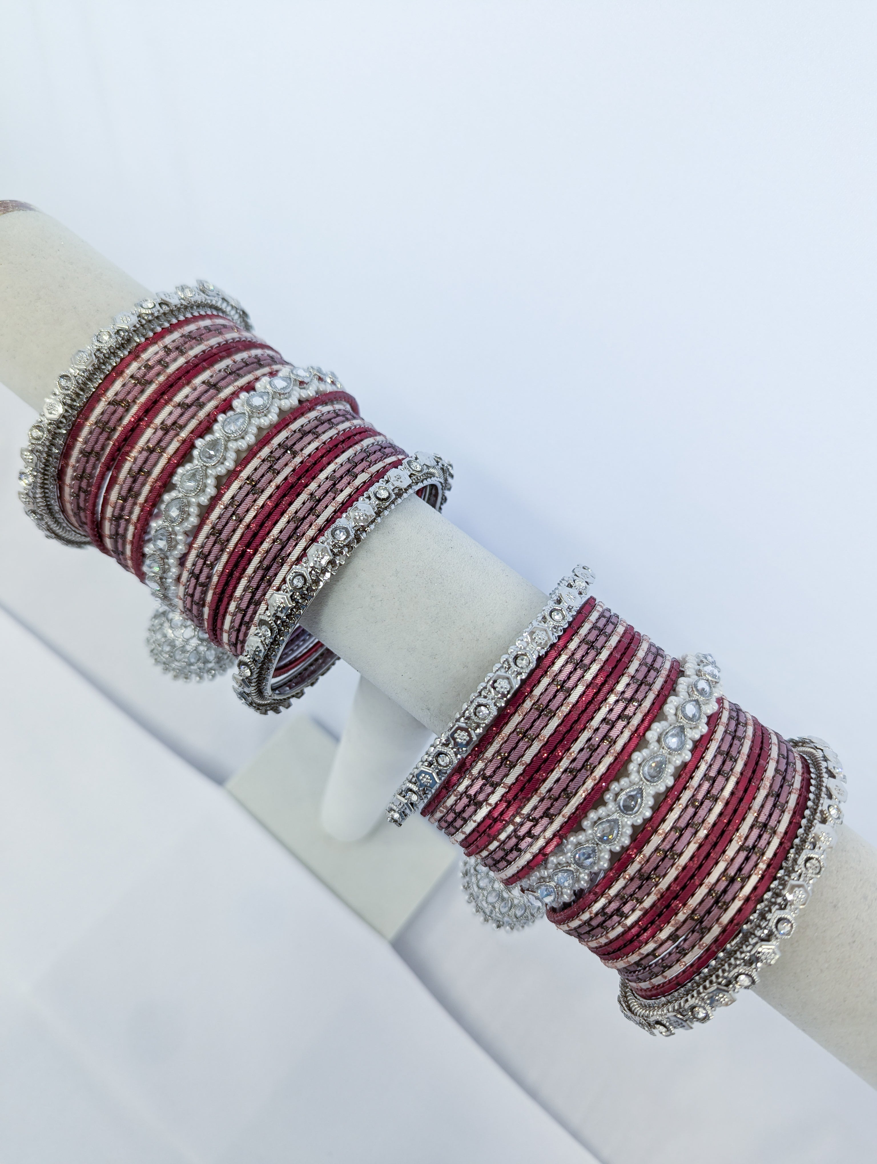 Ruby & Pink Polki Jhumki Bangles - 2 Hand Set for Women | Traditional Indian Jewelry for Weddings, Parties & Festive Occasions
