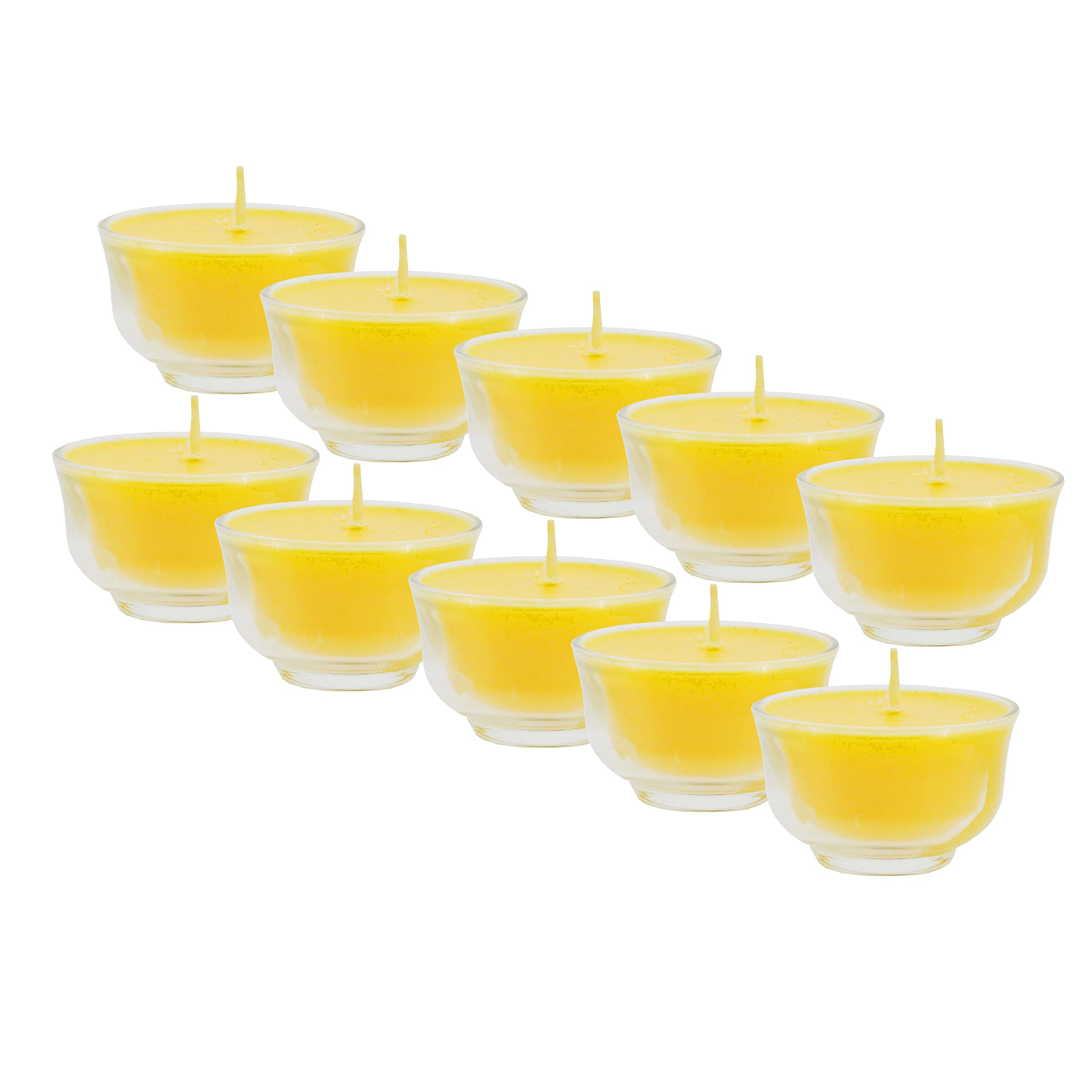 Tibetan Buddhist Tealight Candle Set - 10 Small Clear Cups with Vanaspati Ghee for Meditation, Altar & Home Decor | Mandala Crafts Spiritual Lighting