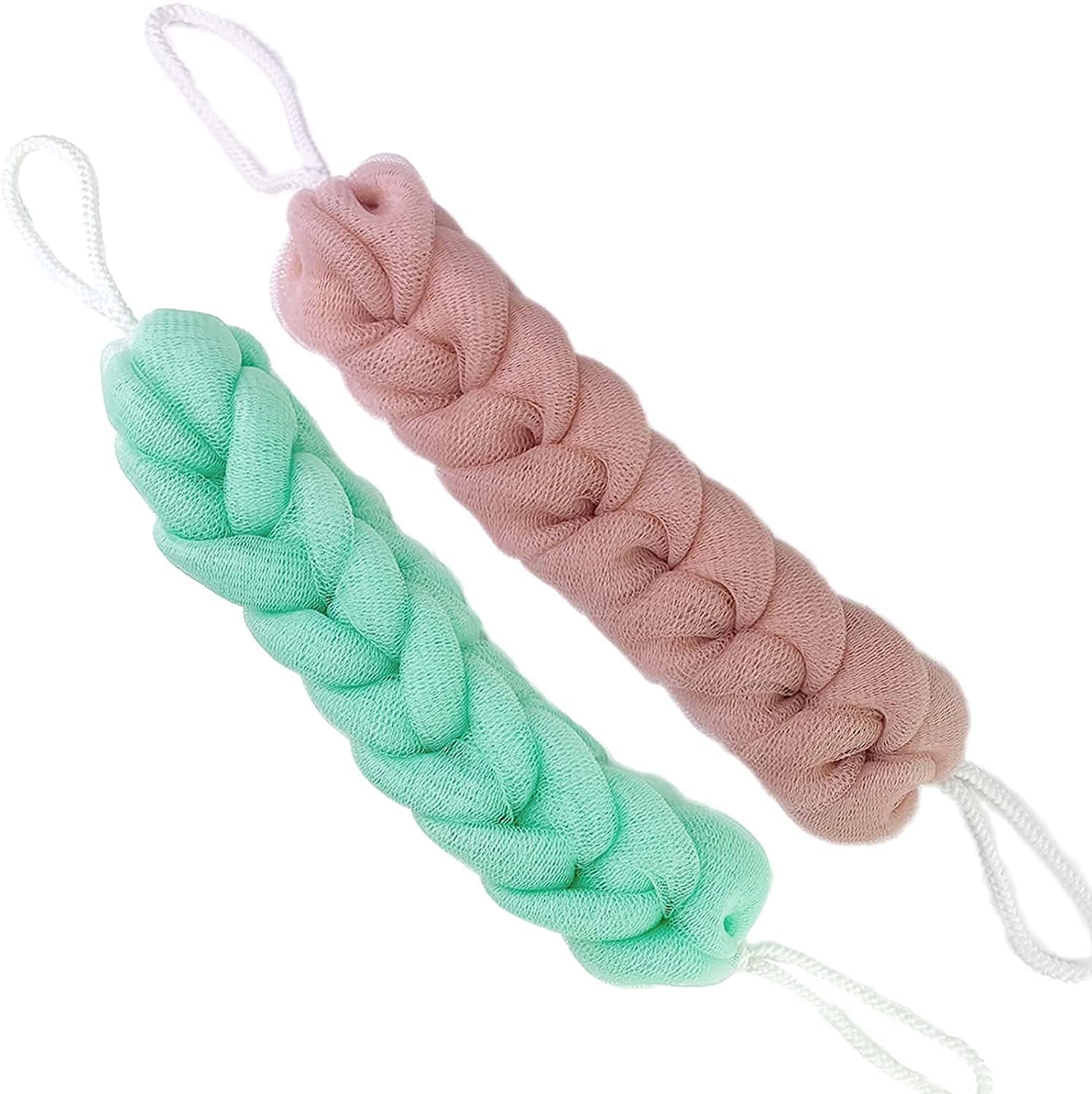 2-Pack Exfoliating Shower Sponge & Mesh Loofah Ball for Men & Women - Gentle Body Scrub & Deep Cleansing for Smooth Skin - Perfect for Daily Bath, Spa & Exfoliation Routine