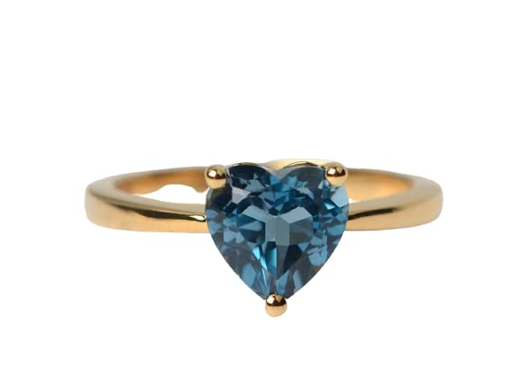 1ct Heart Cut London Blue Topaz Solitaire Engagement Ring for Women - 14K Yellow Gold Plated, Elegant Proposal & Anniversary Gift for Her
