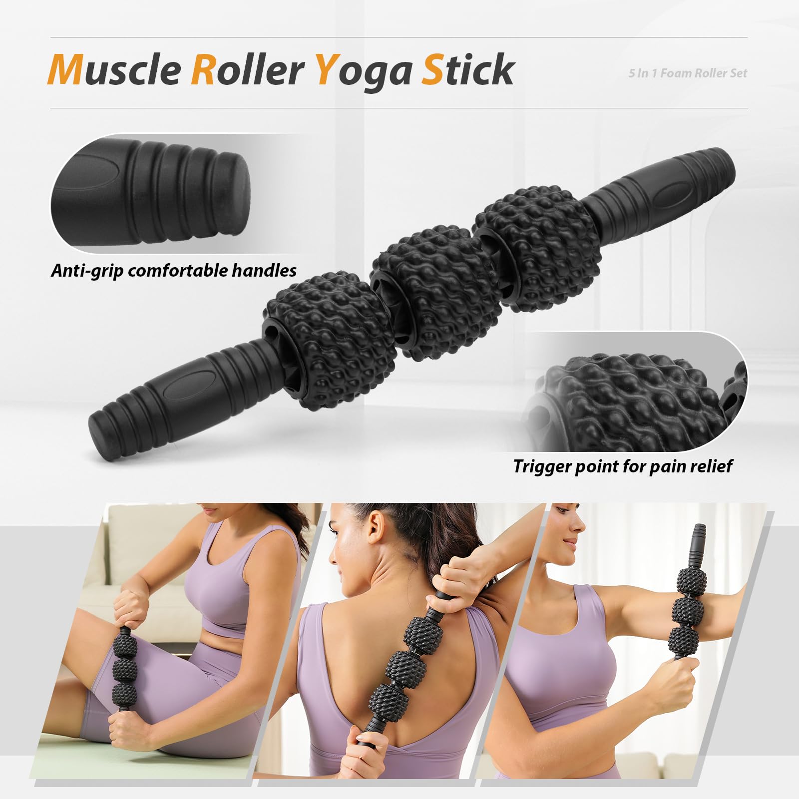 5-in-1 High Density Foam Roller Set for Deep Tissue Massage - Includes Exercise Foam Roller, Massage Ball, Resistance Band & Trigger Point Roller for Full Body Recovery | Perfect for Gym, Yoga, Home Workouts & Physical Therapy