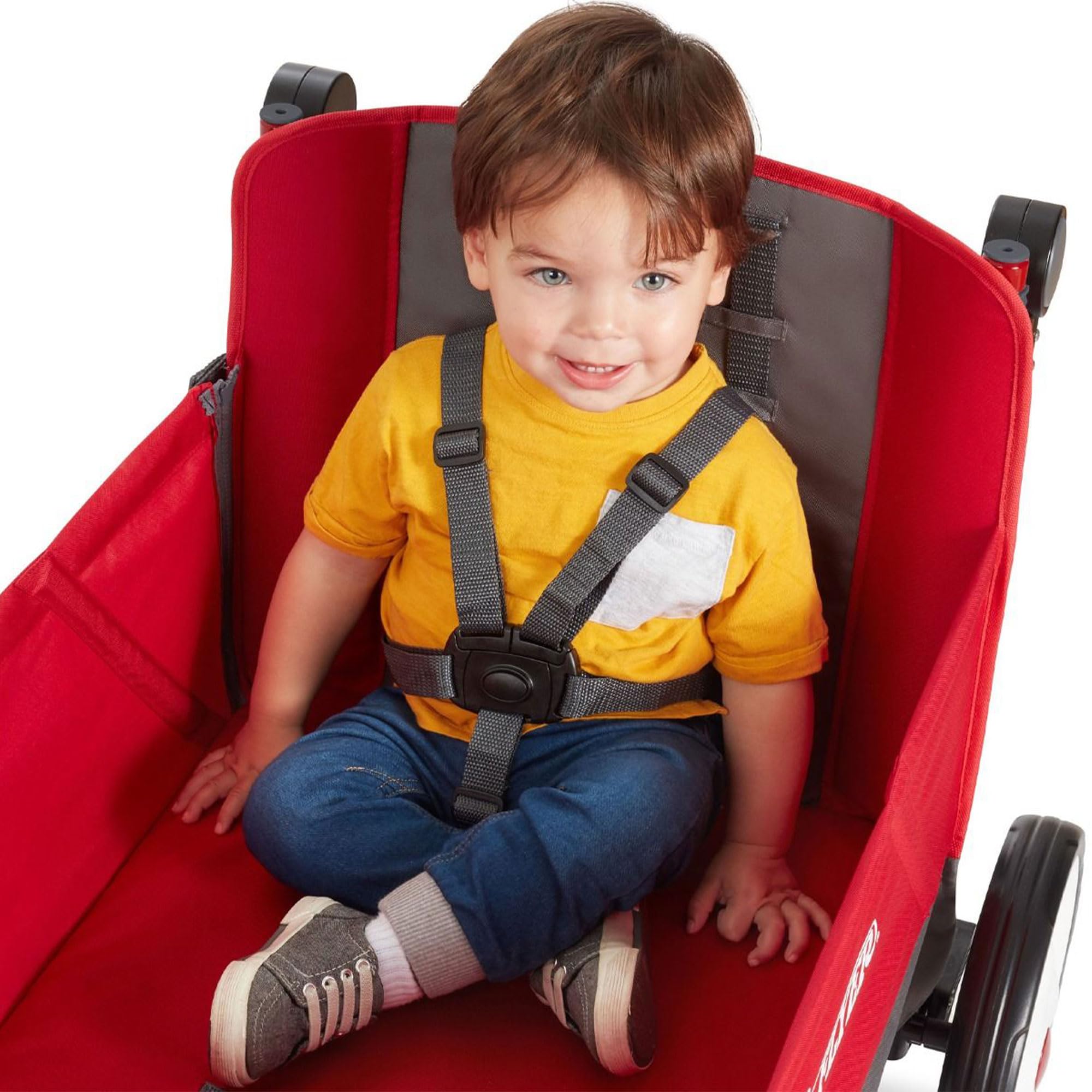 **Radio Flyer 4-in-1 Stroller Wagon for Kids - 5-Point Safety Harness, Rear Brake & Push-Pull Handle - Perfect for Park Outings, Beach Trips & Family Adventures (Red)**