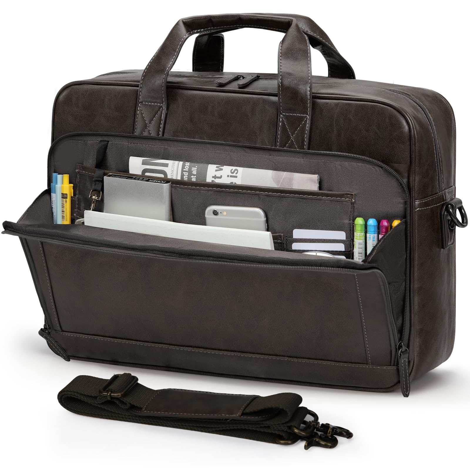 RAINSMORE Vintage Leather Messenger Bag for Men - 16 Inch Laptop Briefcase, Large Crossbody Shoulder Bag for Office, Work, Business & Travel - Durable Retro College Satchel (Perfect for Professionals, Commuters & Coffee Shop Use)