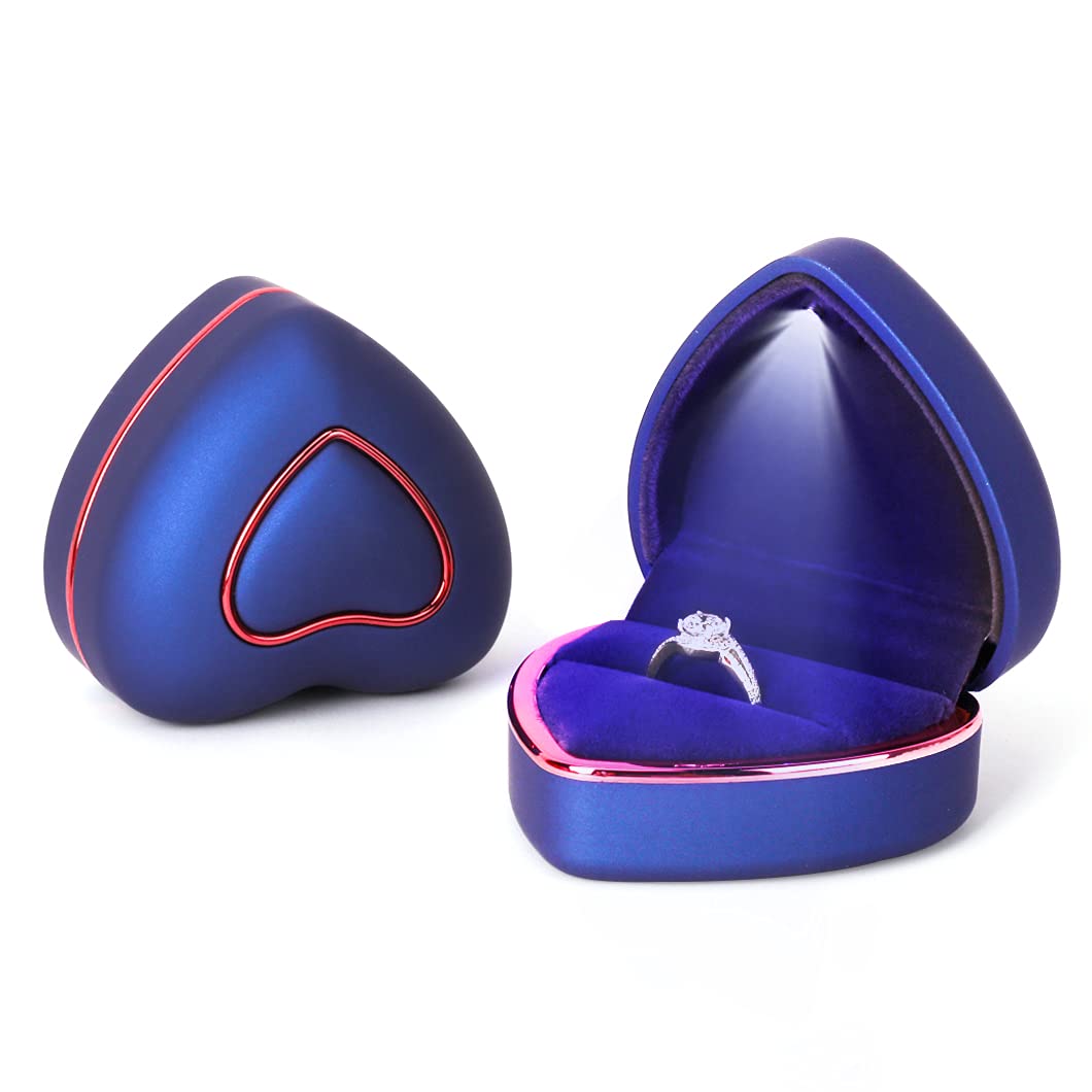 Heart Shaped LED Ring Box - Royal Blue Jewelry Display Case for Engagement, Wedding & Proposal Rings | Perfect for Anniversary Gifts, Ceremonies & Romantic Surprises