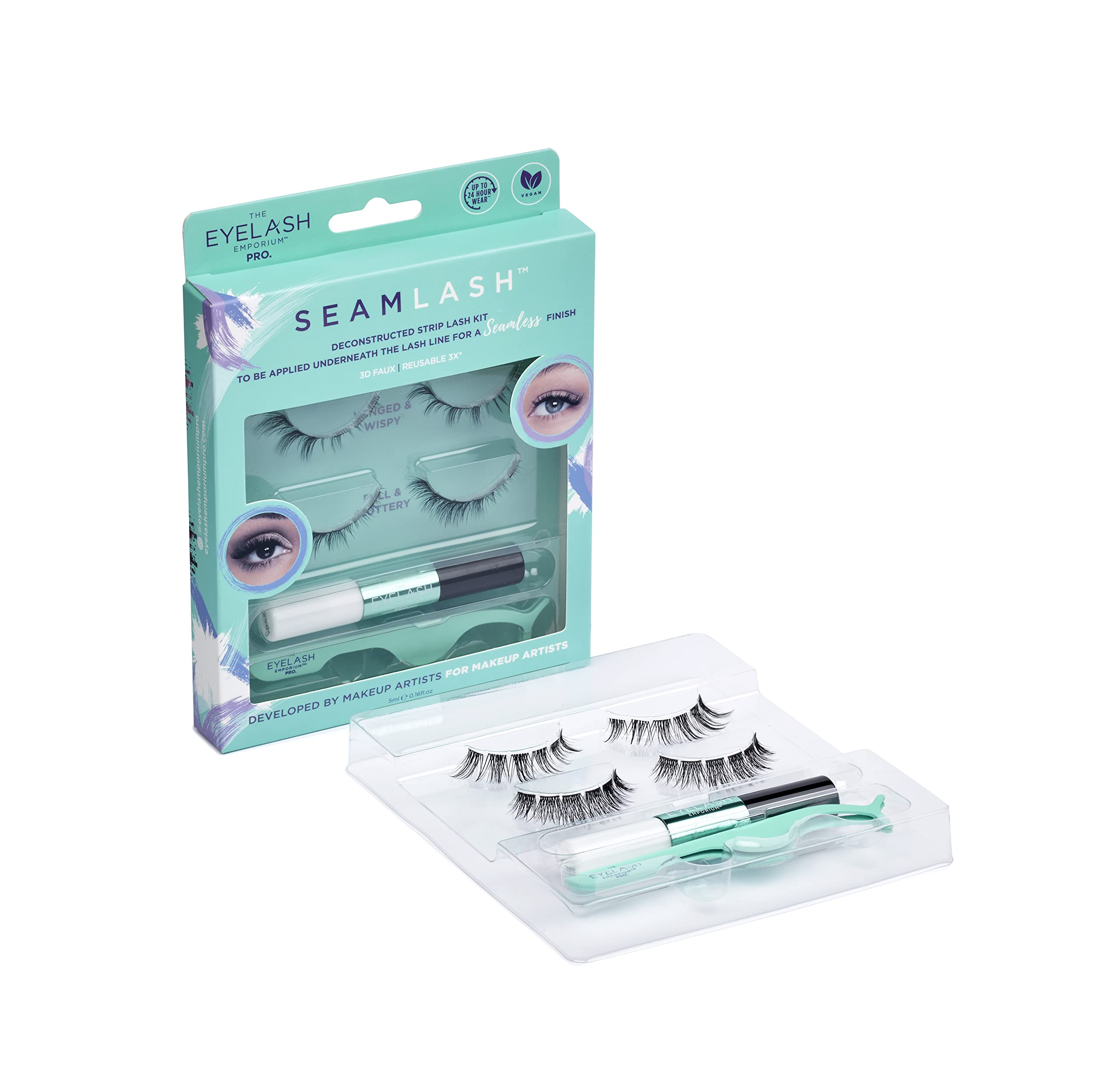 PRO SEAMLASH Deconstructed Strip Lash Kit - Natural Looking False Eyelashes for Dramatic Volume & Length | Perfect for Weddings, Parties & Special Occasions | Black