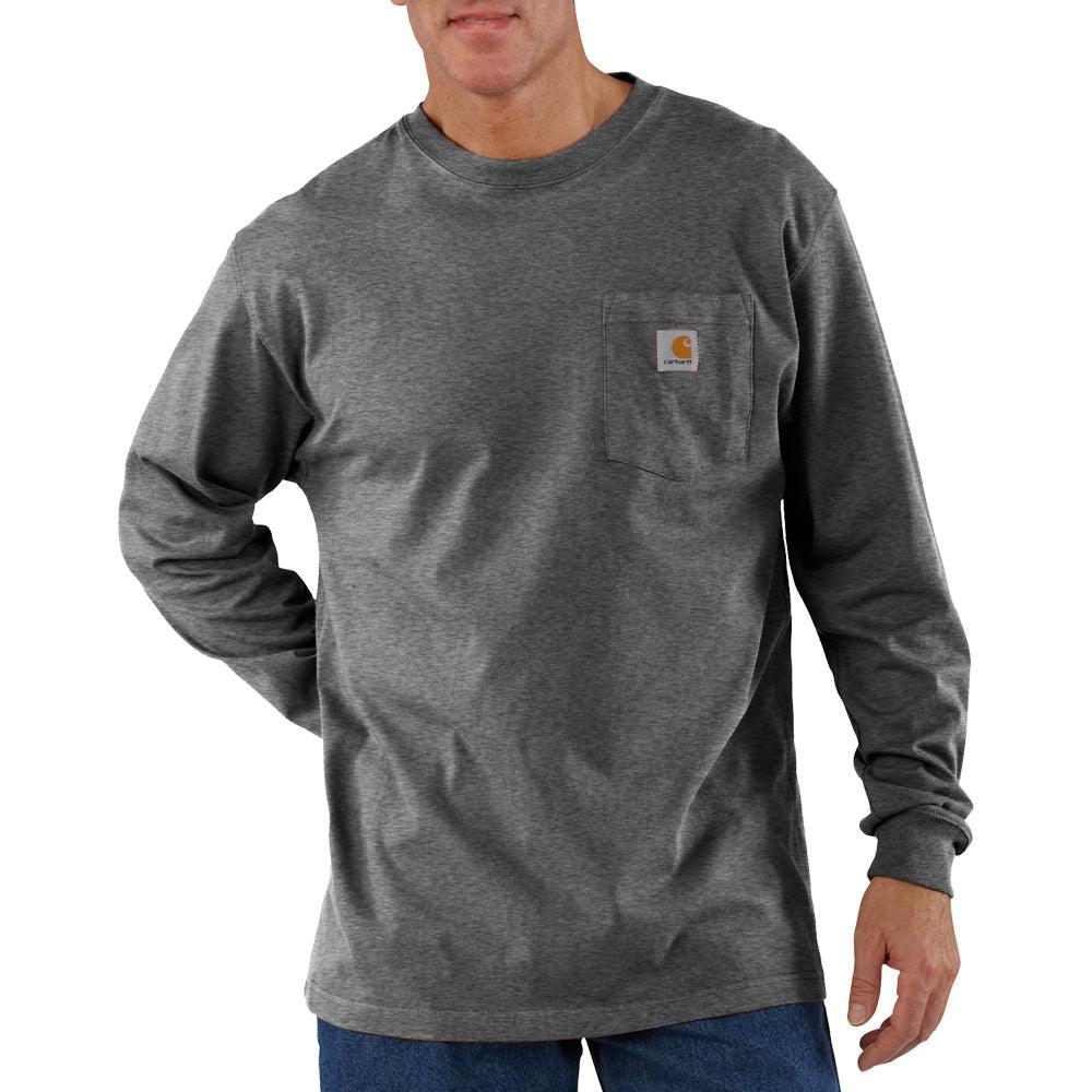 K126 Men's Workwear Long Sleeve Pocket T-Shirt - Carbon Black - Durable Cotton Work Shirt for Construction, Landscaping & Outdoor Jobs