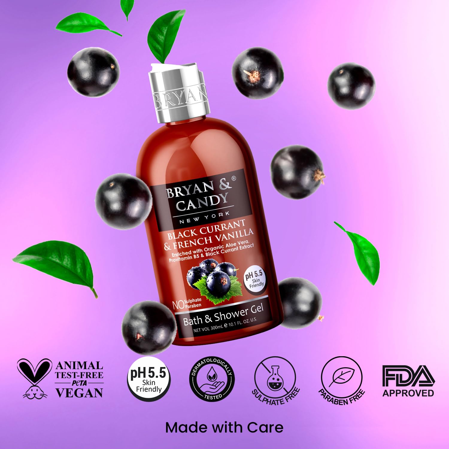 Bryan & Candy Aloe Vera Shower Gel - Gentle Moisturizing Body Wash for Soft, Supple Skin | Black Currant Scented (300ml) | Perfect for Daily Hydration & Relaxing Bath Time