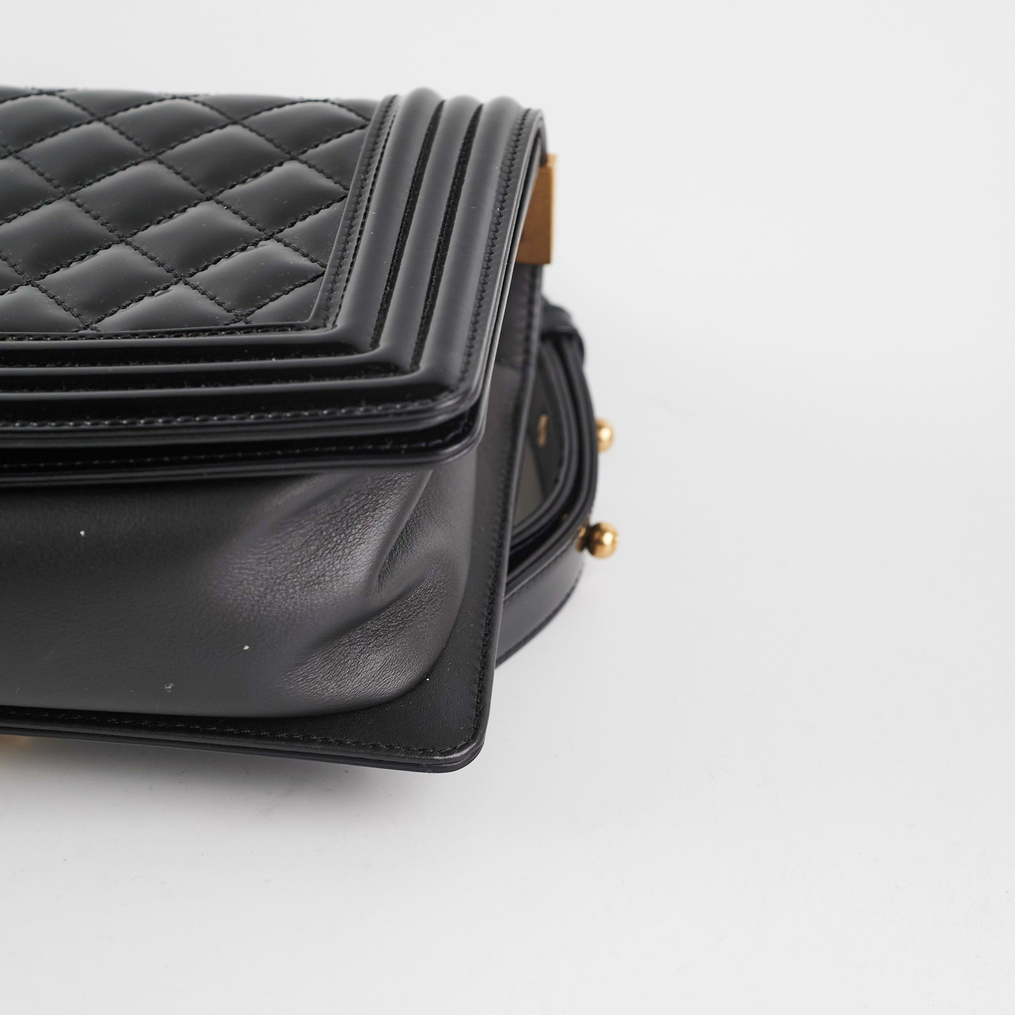Chanel Old Medium Boy Bag Patent Leather Black - Luxury Designer Handbag for Women, Perfect for Evening Parties & Special Occasions