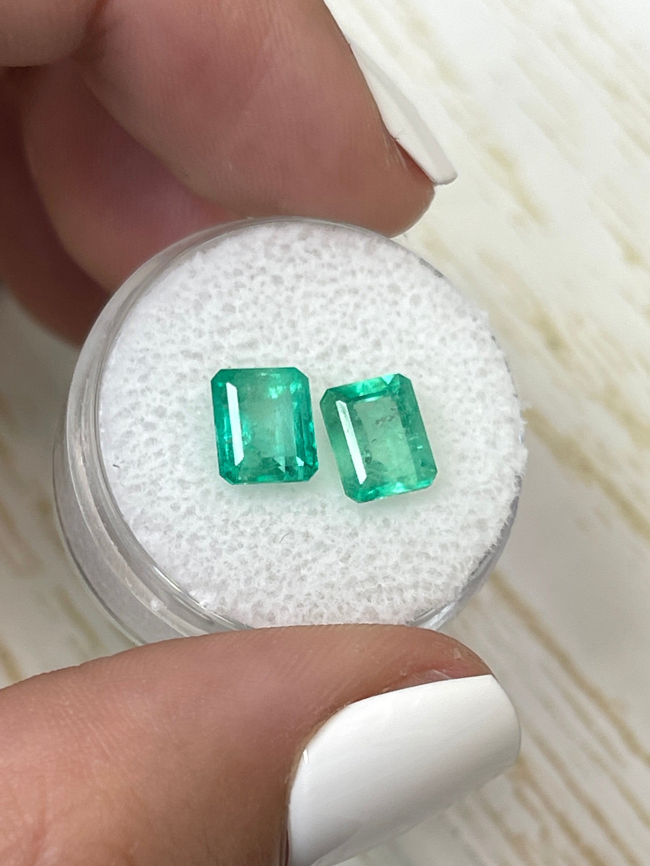 3.22tcw 7.5x6mm Matching Pair of Loose Colombian Emerald Gemstones - Emerald Cut, Natural Green Color for Jewelry Making, Engagement Rings & Fine Collections