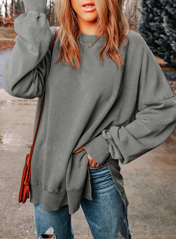 SHEWIN Women's Casual Long Sleeve Crewneck Sweatshirt - Lightweight Loose Pullover Top for Everyday Wear | Perfect for Lounge, Workout & Street Style Fashion