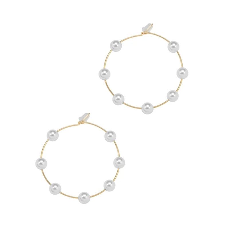 Large Hoops Circle Pearls Earrings 60mm 90mm - Super Huge Gold & Silver Thin Dangle Earrings for Women - Elegant Wedding Jewelry for Brides, Parties & Special Occasions