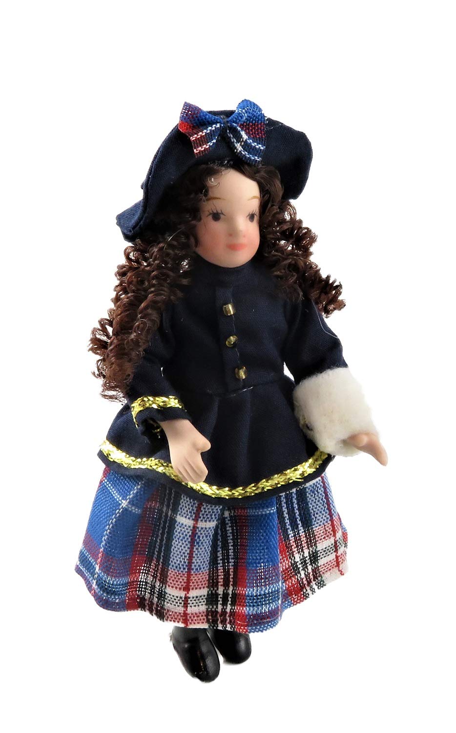 Victorian Porcelain Dollhouse Girl in Winter Outfit - 1:12 Scale Miniature Doll for Collectors & Model Train Scenes - Perfect for Christmas Displays & Winter Village Dioramas