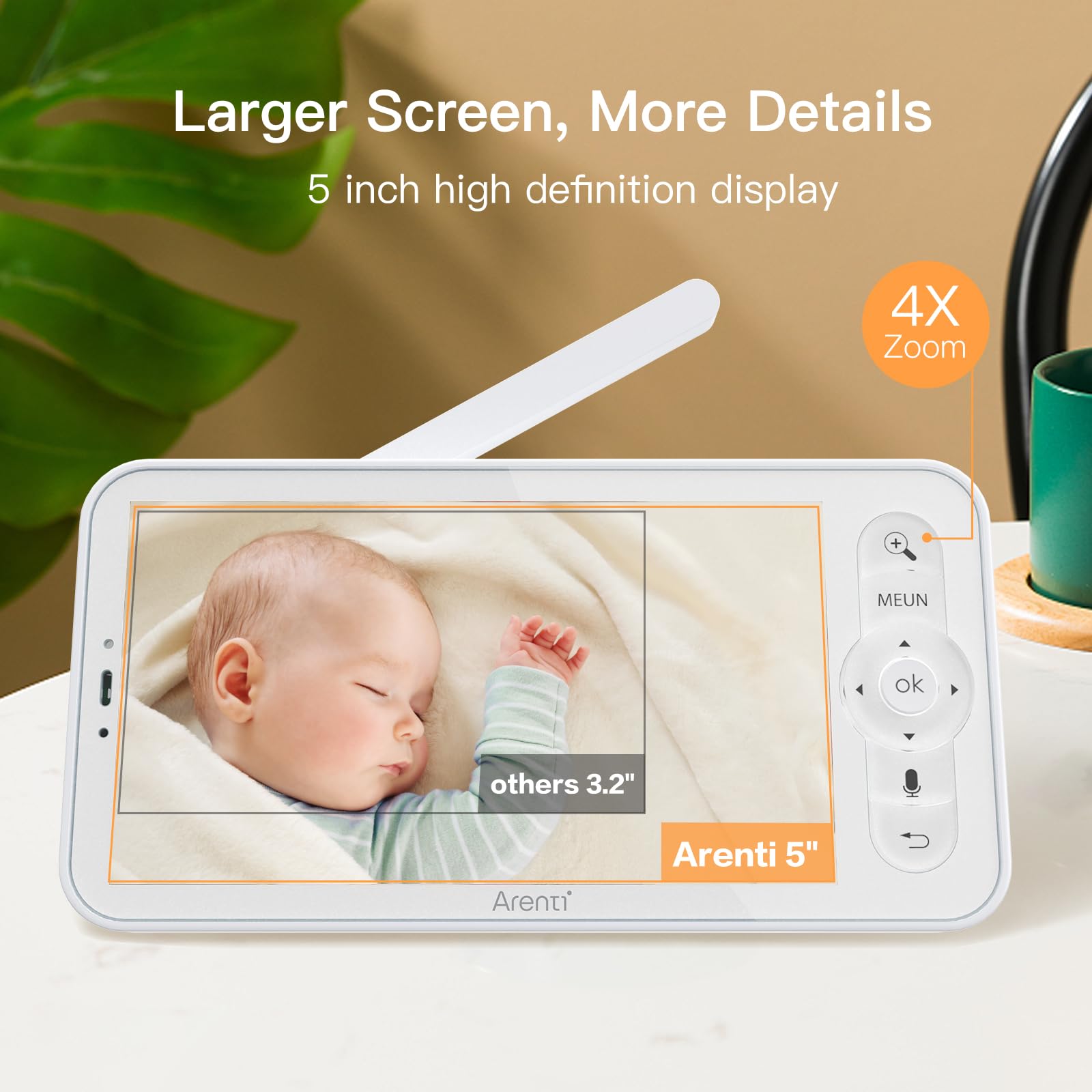 ARENTI 2K Smart Baby Monitor with 5-Inch Wireless Display | Night Vision, Lullabies, Cry & Motion Detection | Nursery Camera with Two-Way Audio & Temp/Humidity Sensor | Perfect for Newborns, Toddlers & Home Security
