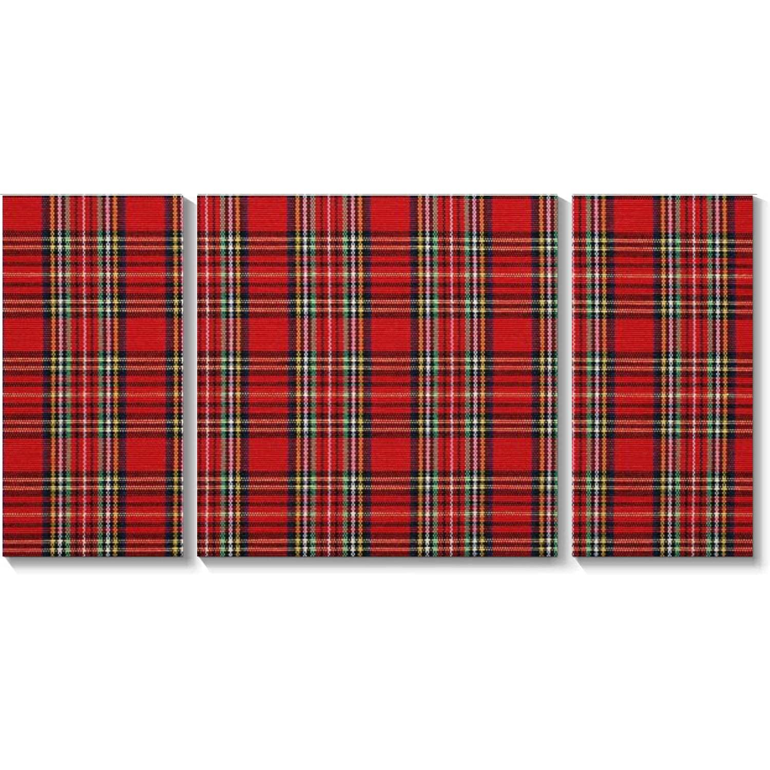 BDMPIZLNSF 3-Panel Canvas Wall Art - Gingham Fabric Framed Print Painting for Living Room & Bedroom Decor - Ready to Hang Home Artwork - Perfect for Farmhouse, Boho & Modern Interior Design Styles