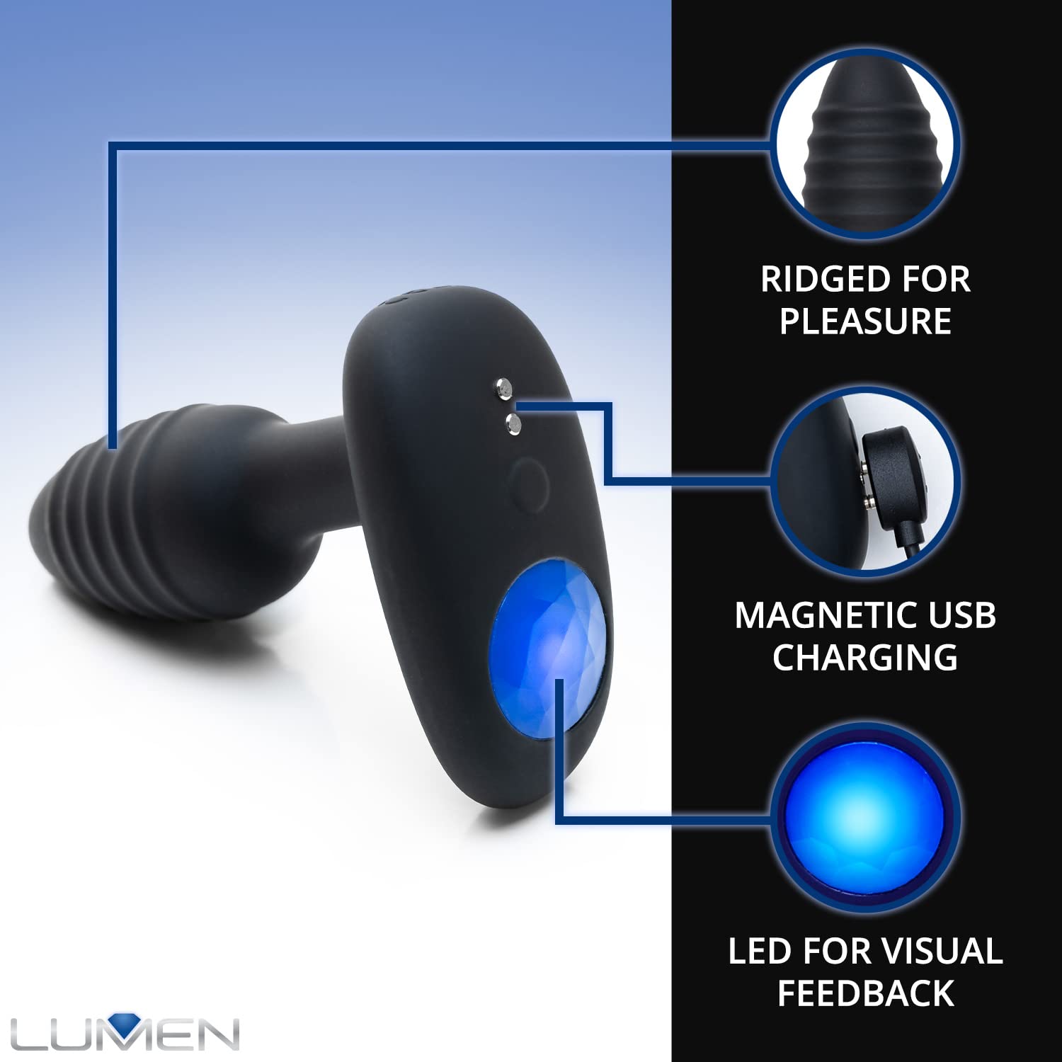 OhMiBod Lumen Bluetooth App Controlled LED Vibrating Butt Plug - 4 Powerful Vibration Modes, Waterproof & Body-Safe Silicone Anal Toy for Couples Play - Long Distance Sex Toy for Romantic Nights & Virtual Intimacy