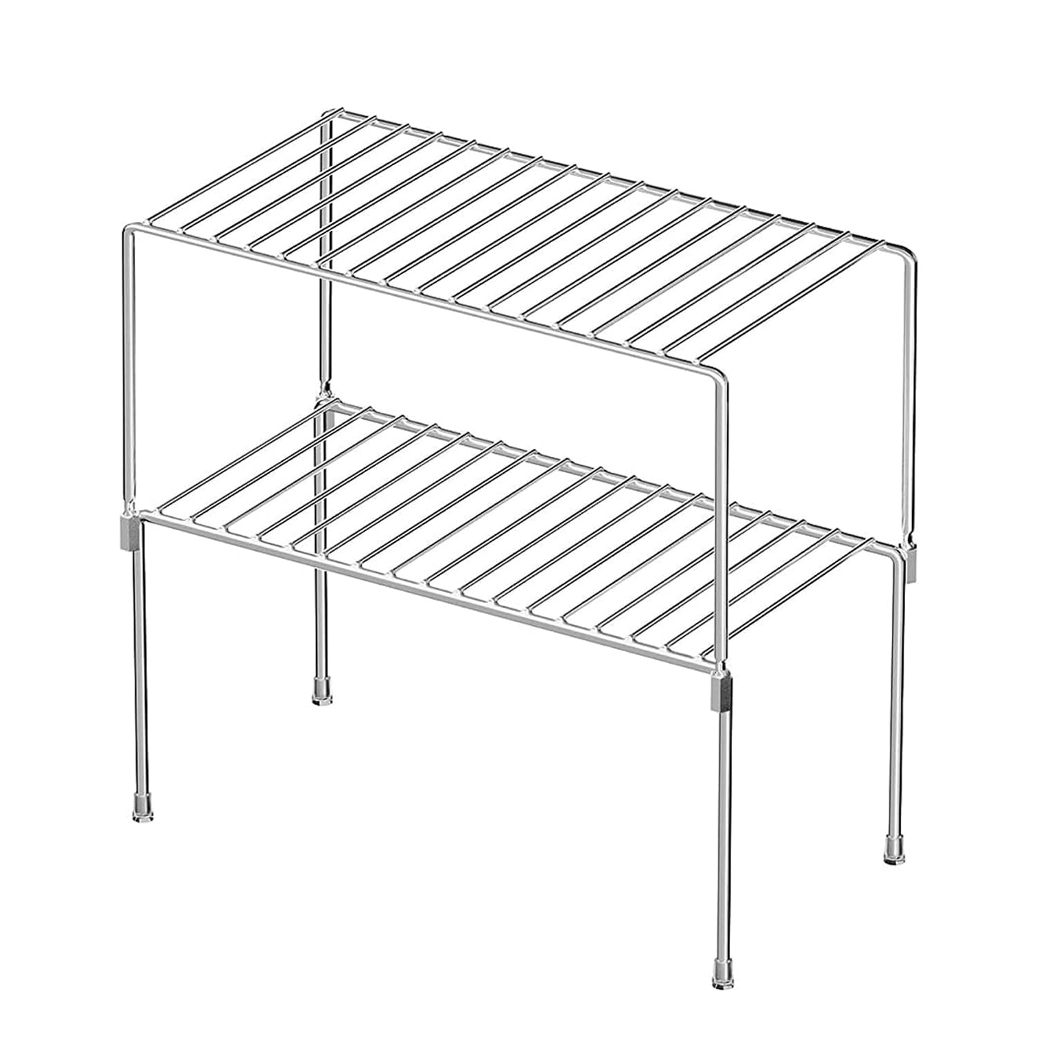 2 Pack Stackable Chrome Cabinet Storage Shelf Rack (10.6 x 5.5 Inch) - Rustproof Kitchen & Bathroom Organizer for Counter, Fridge, Cabinet - Space Saving Solution for Small Spaces