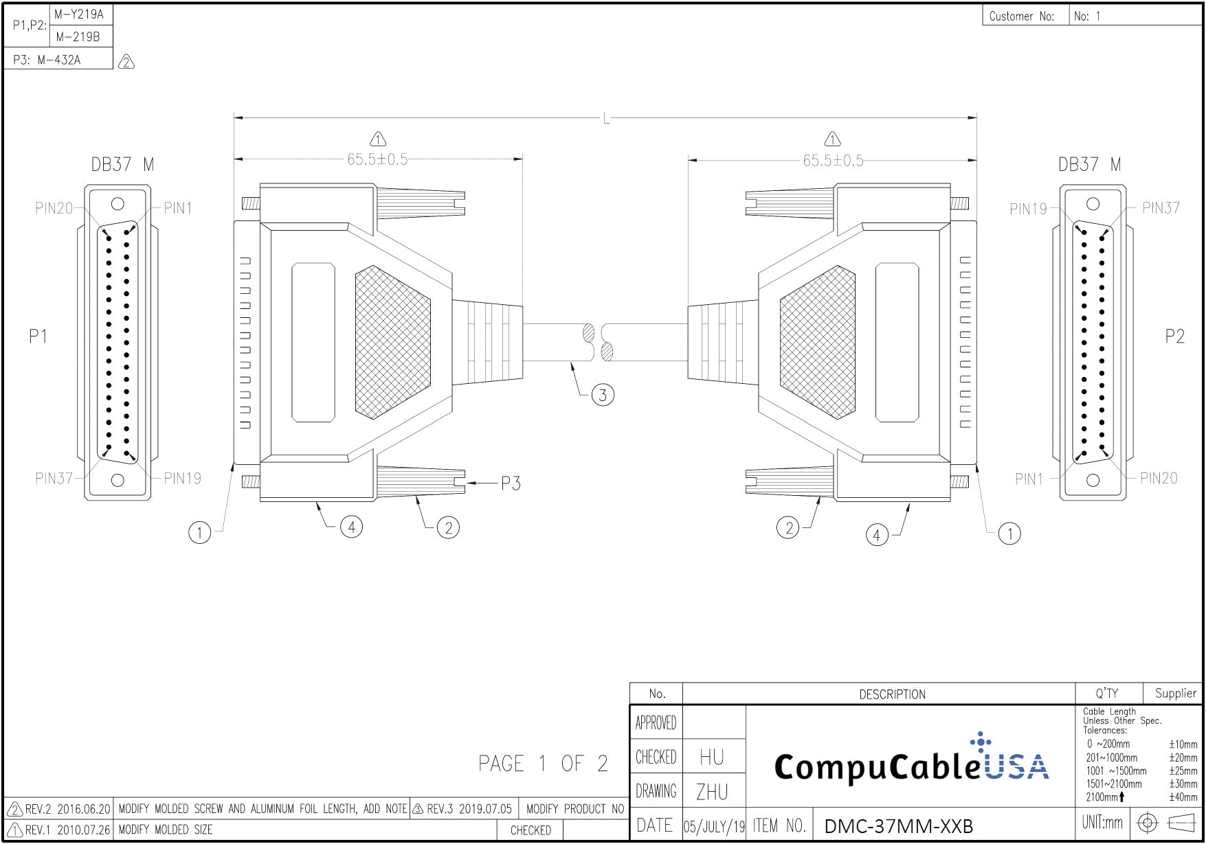 Shielded RS 449 Serial Cable DB37 Male to Male - 3FT/6FT/10FT Options for Industrial Equipment & Data Transfer