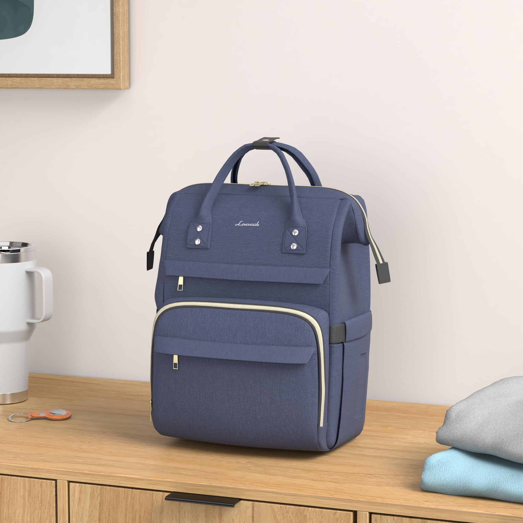 LOVEVOOK 15.6 Inch Laptop Backpack for Women - Waterproof USB Charging Port Professional Work Backpack - Perfect for Travel, Nursing, Teaching & College - Dark Blue Computer Bag for Daily Commute & Business Trips