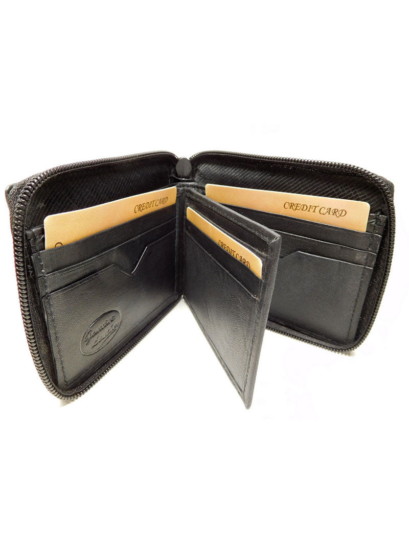 London Stitch LS392 Men's Genuine Leather Zip Around Wallet - RFID Blocking, Multiple Card Slots & ID Window - Perfect for Travel, Business & Everyday Use (Black)