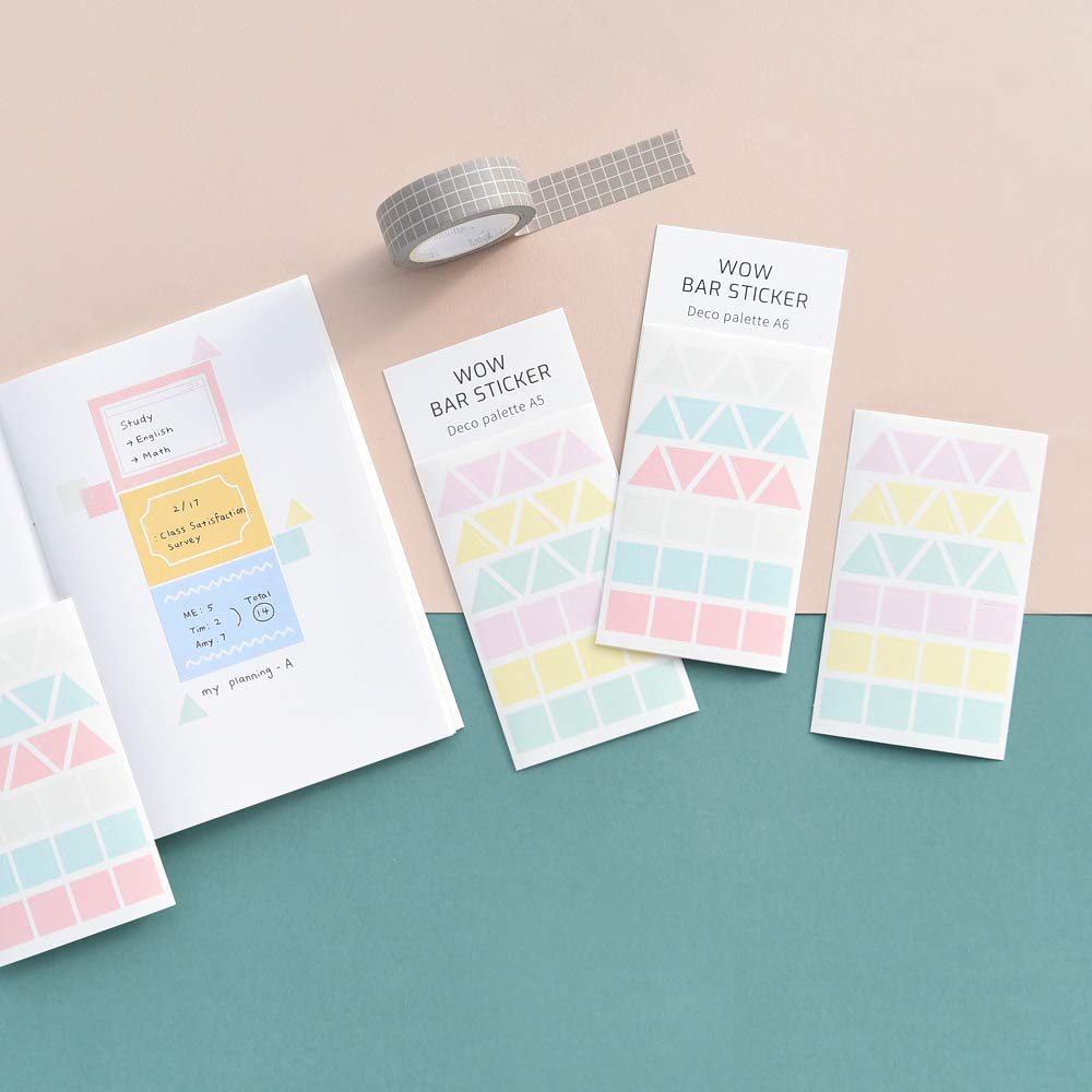 Monolike Wow Bar Sticker Deco Palette B Set - Mini Cute Square Stickers for Scrapbooking, Journaling, DIY Crafts & Planner Decorations