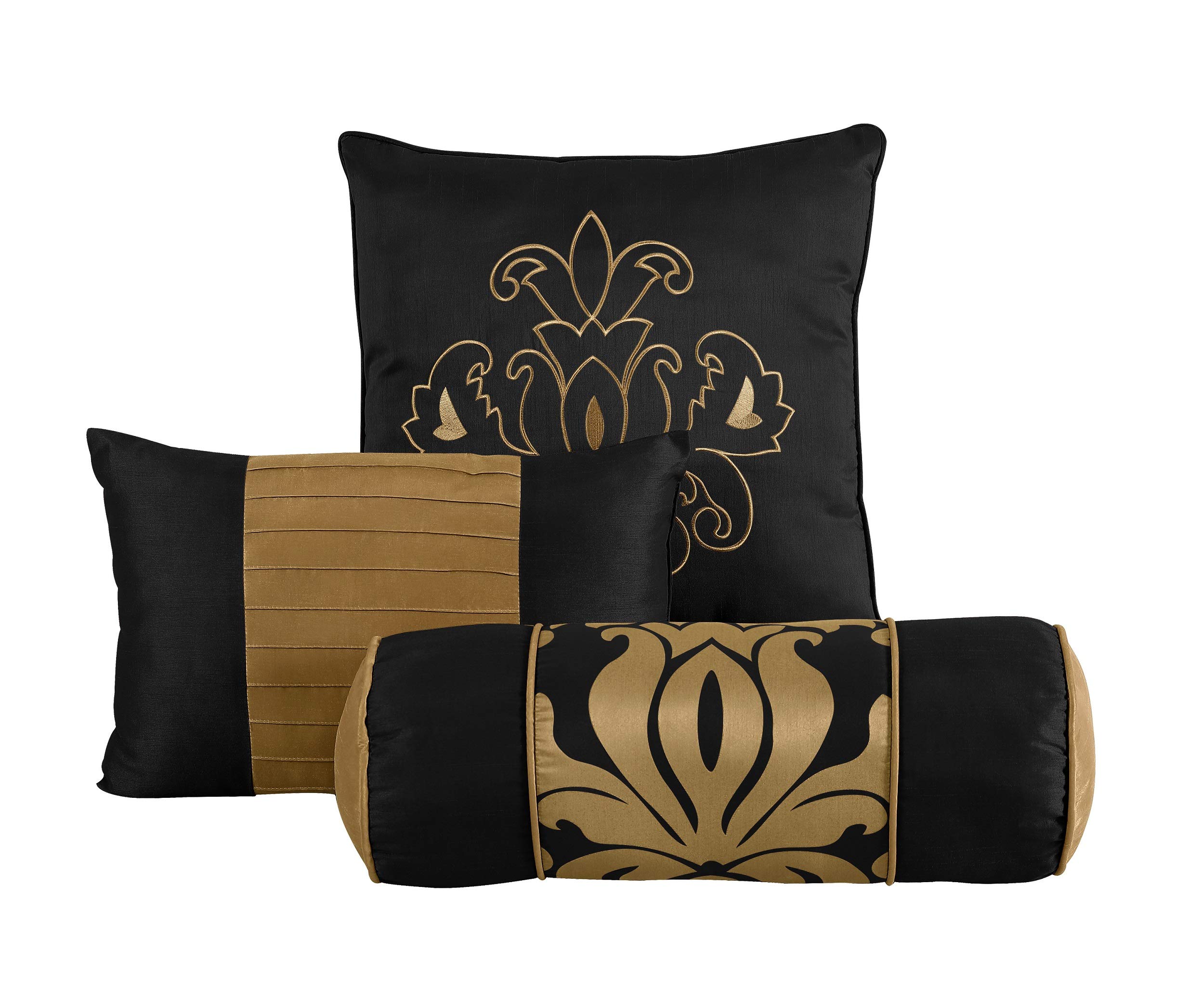 Chezmoi Collection 7-Piece Jacquard Floral Comforter Set - King Size Luxury Bedding with Black Gold Design | Complete Bed-in-a-Bag Set for Master Bedroom Decor & Guest Room Upgrade