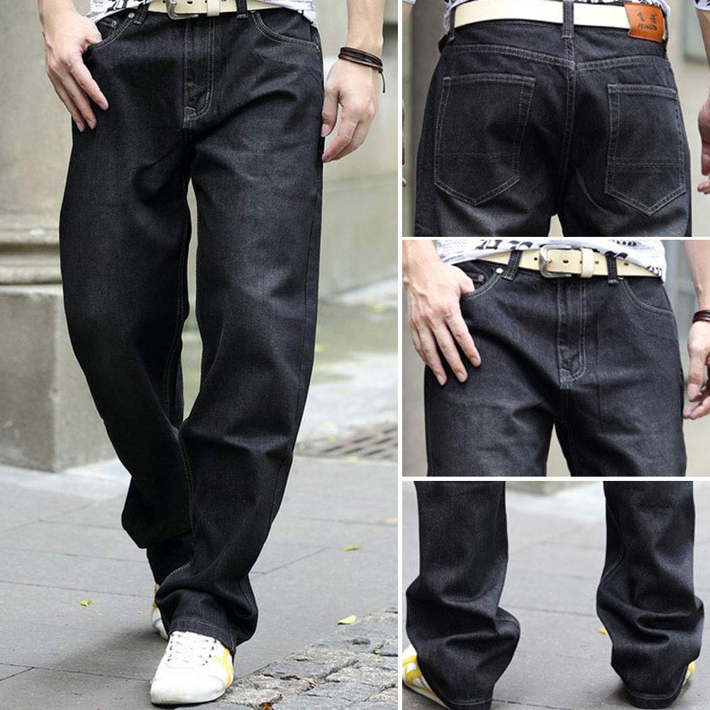 Men's Relaxed Fit Straight Leg Jeans - Comfortable Loose Fit Denim Pants in Black Size 29 | Casual Wear, Work Pants & Everyday Comfort